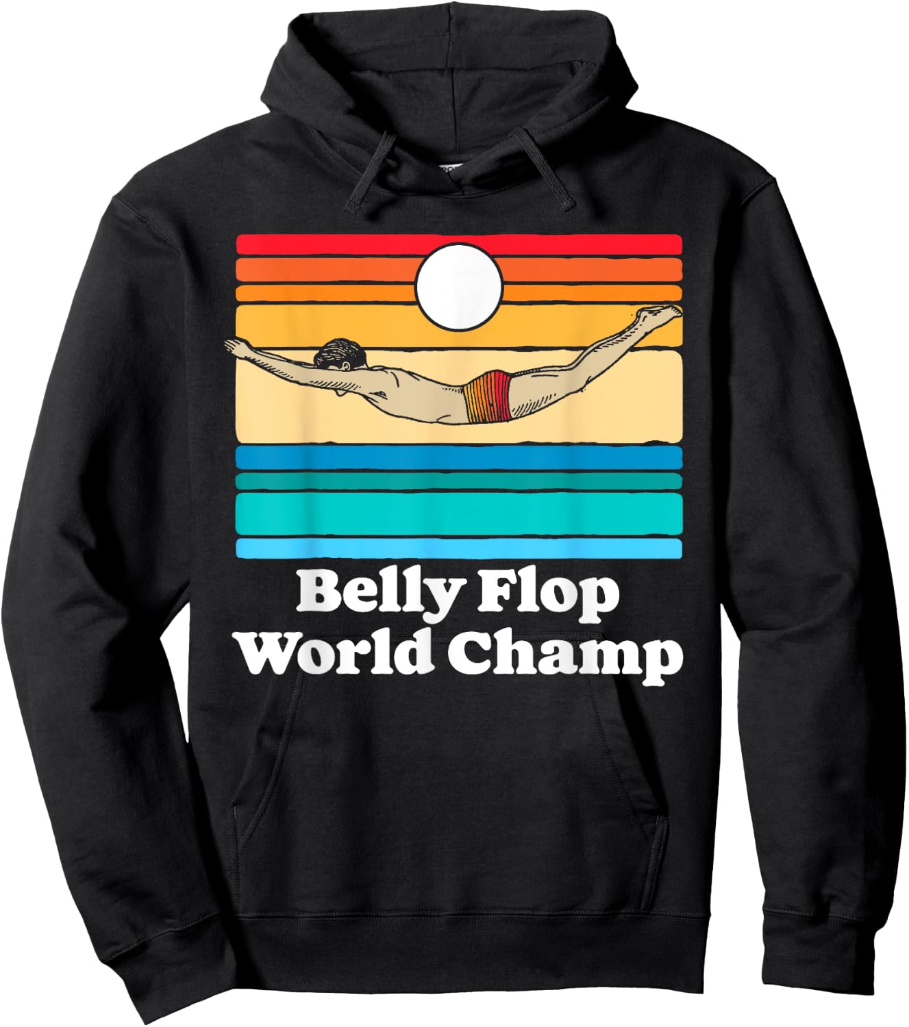 Belly Flop Champion Funny 80s Vintage Diving Swimmer Graphic Hoodie - Hoodie | Black