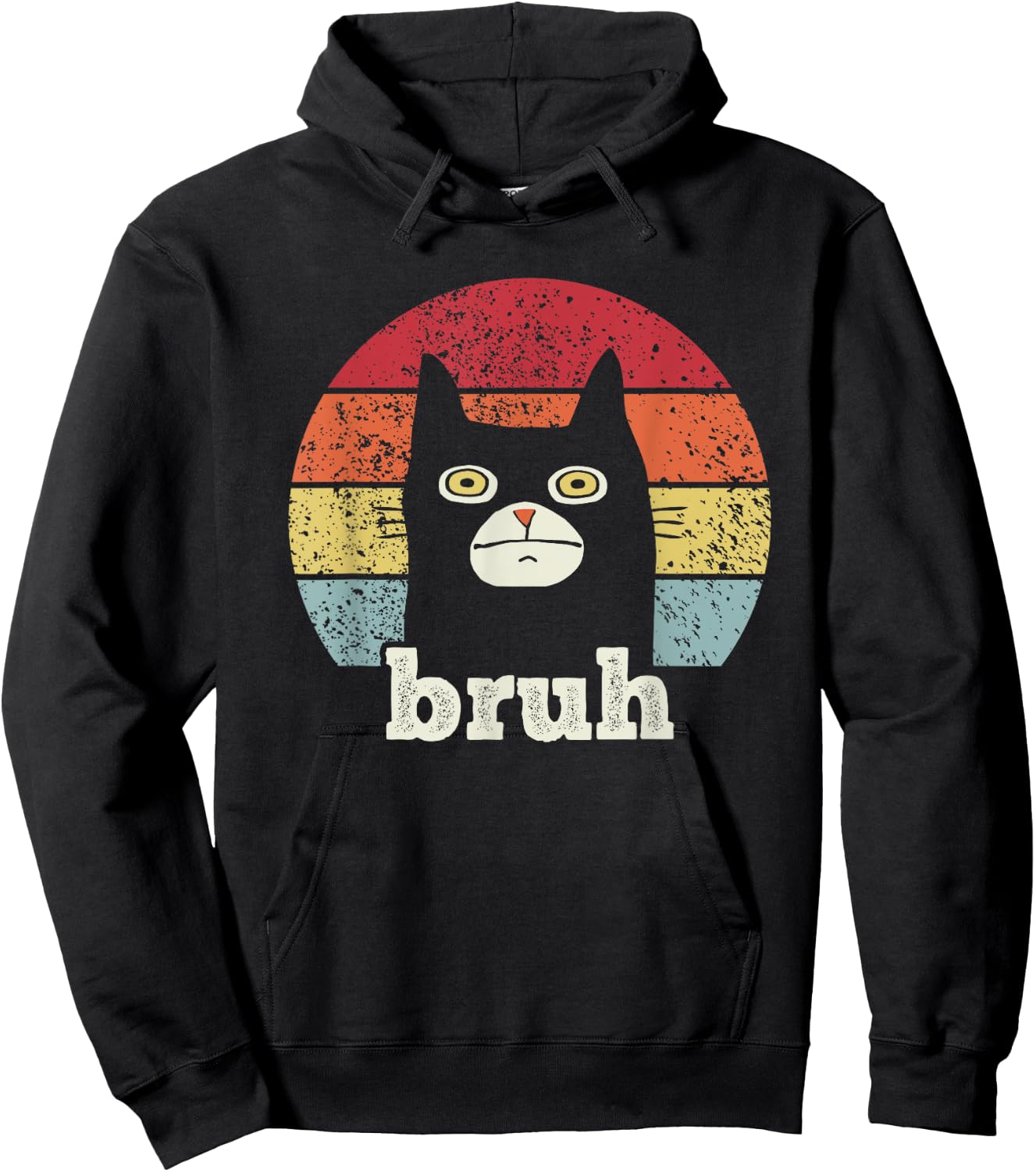 Funny Meme saying Bruh with Cat Greetings Teens Boys Men Hoodie - Hoodie | Black