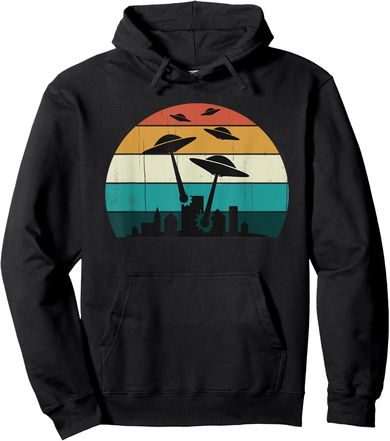 Retro UFO Attack at Sunset - Cool Classic Hoodie - Hoodie | Black