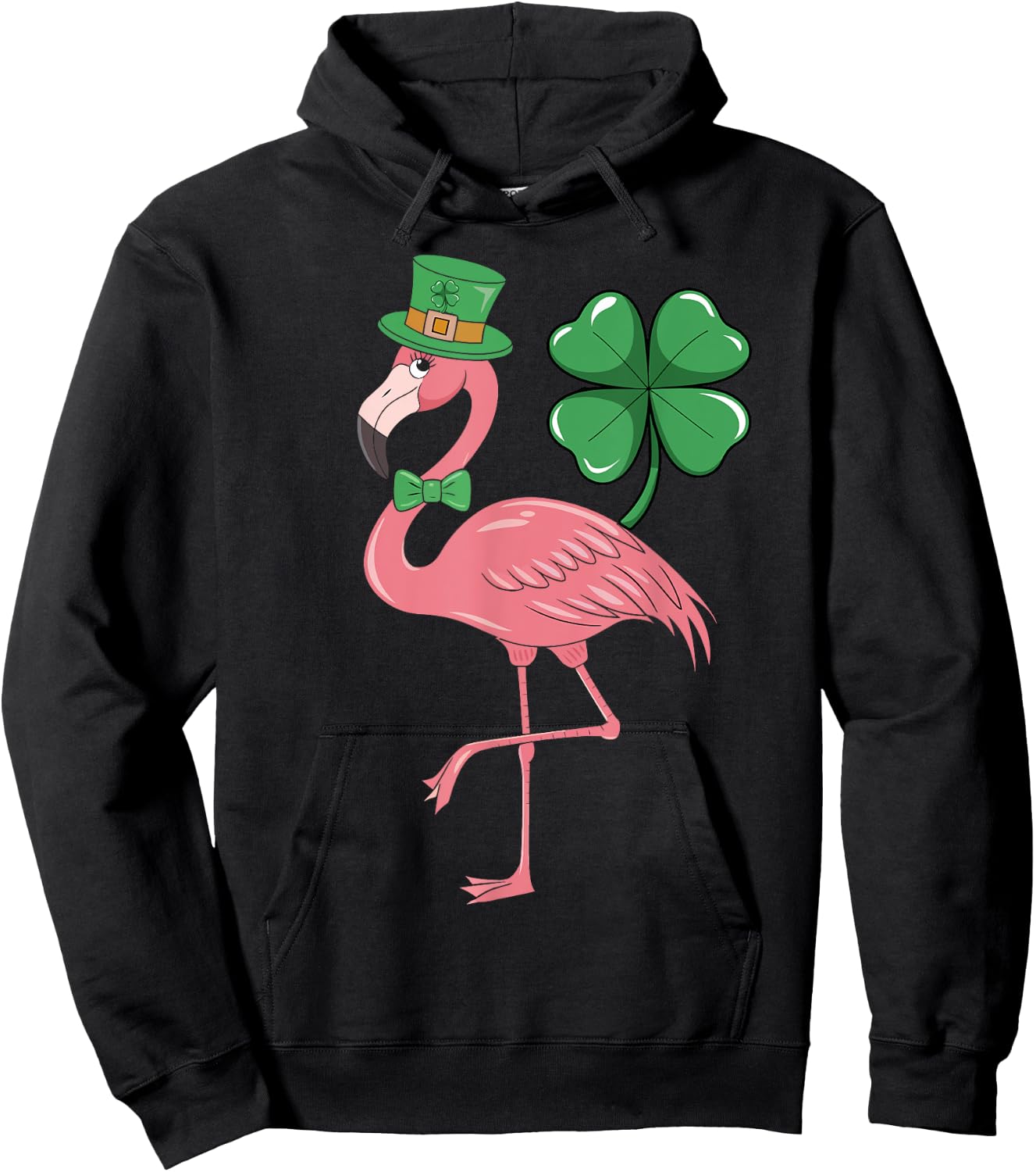 St. Patrick’s Day Flamingo Leprechaun Hat Shamrock Men Women Hoodie - Hoodie | Black