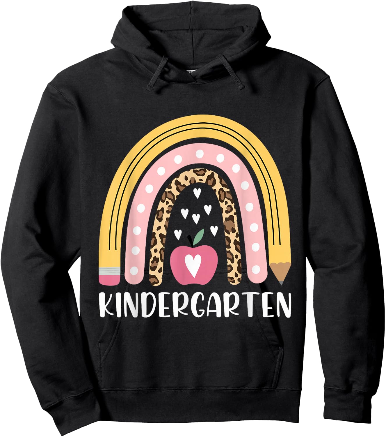 Kindergarten Teacher Leopard Rainbow Teacher Back to School Hoodie - Hoodie | Black