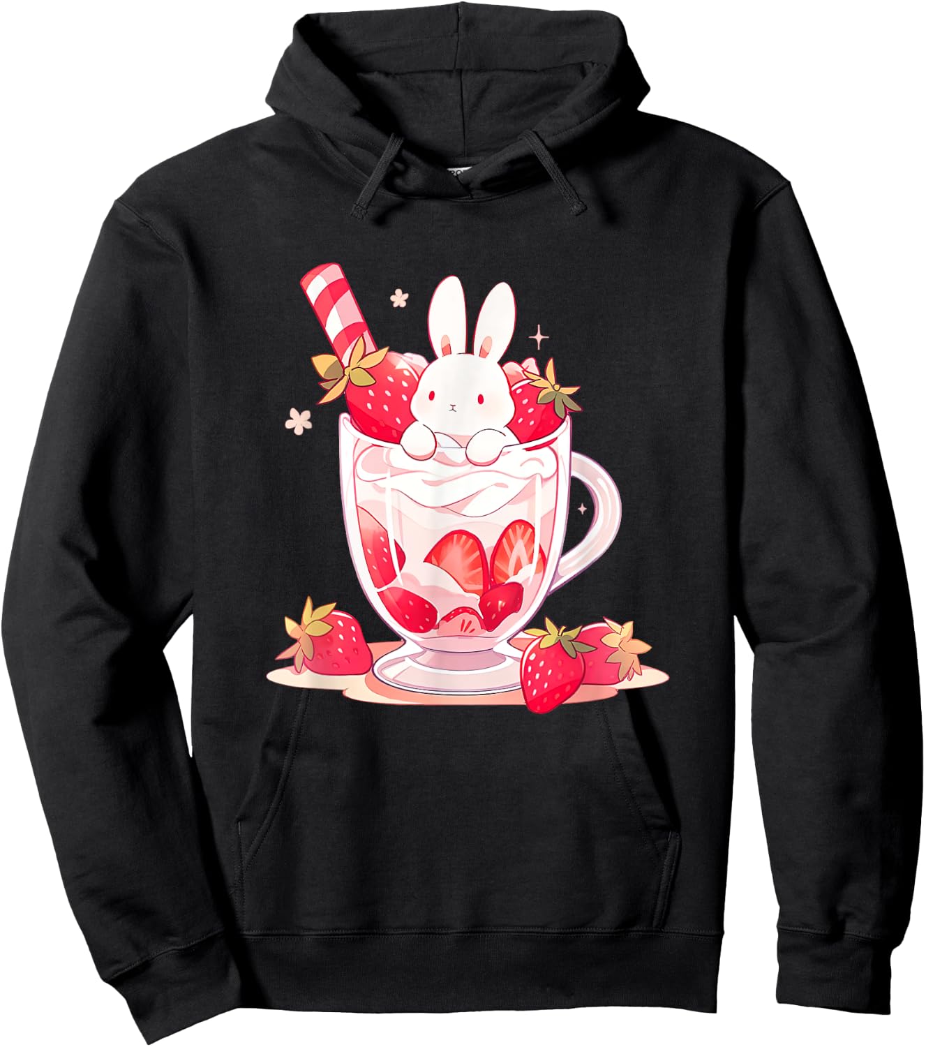 Cute Anime Bunny Rabbit Strawberry Milk Kawaii Harajuku Hoodie - Hoodie | Black