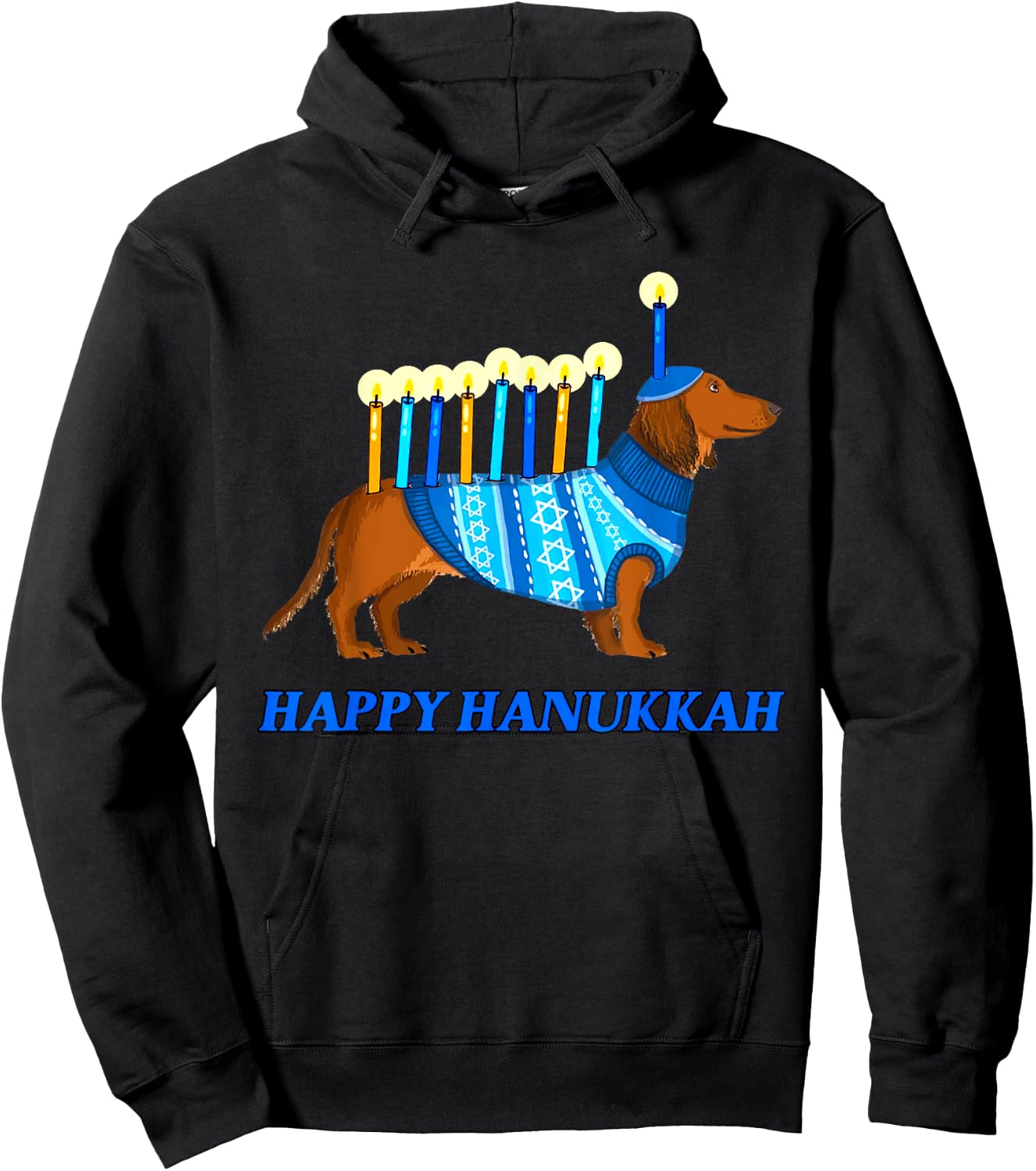 Weiner Dog Menorah Happy Hanukkah Weiner Dog Menorah Hoodie - Hoodie | Black