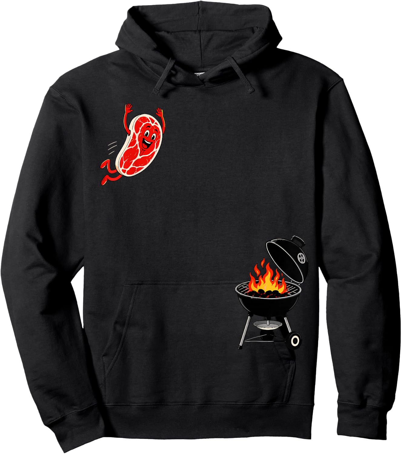 Steak Dive Flying Steak BBQ Grilling Cartoon 4th of July Hoodie - Hoodie | Black
