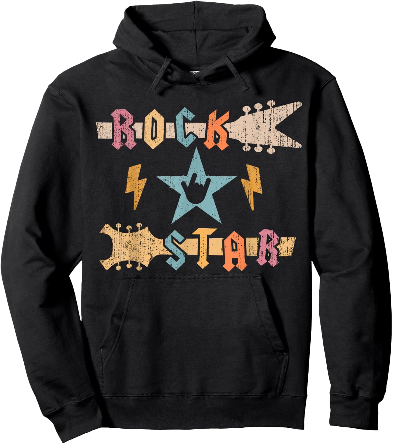 Rock Star Guitar Vintage Rock and Roll Kids Boys Girls Hoodie - Hoodie | Black
