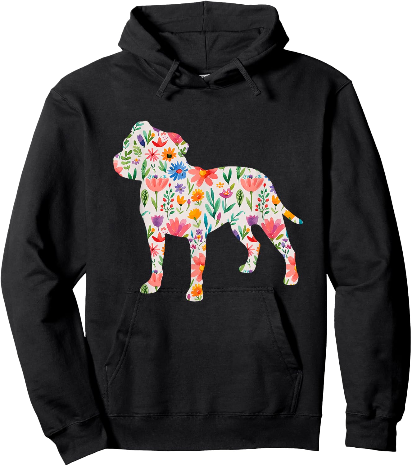 Staffordshire Bull Terrier watercolor flowers design Hoodie - Hoodie | Black