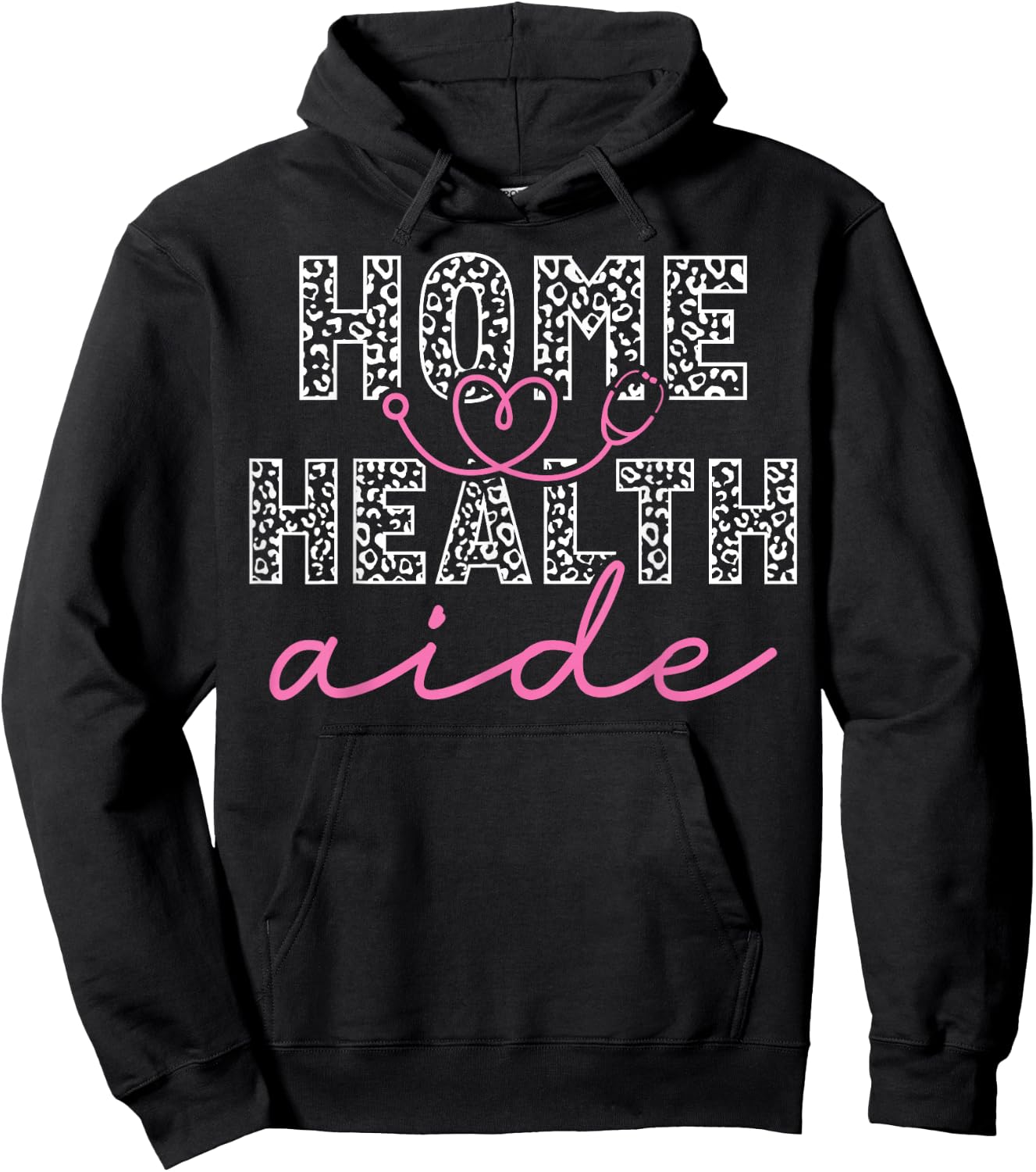 Home Health Aide Heart Leopard Stethoscope Hoodie - Hoodie | Black