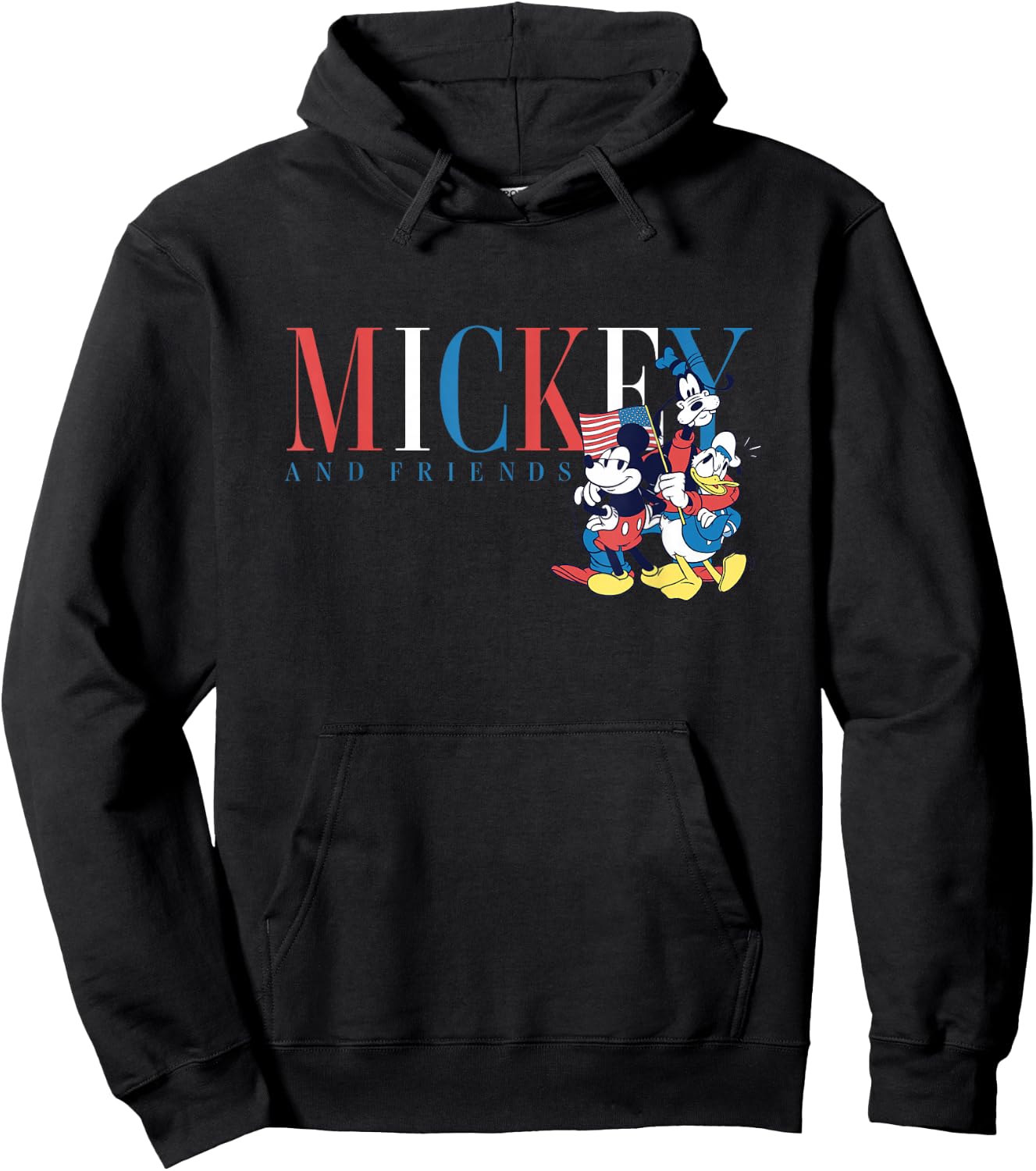 Disney Mickey And Friends 4th Of July American Flag Crew Hoodie - Hoodie | Black
