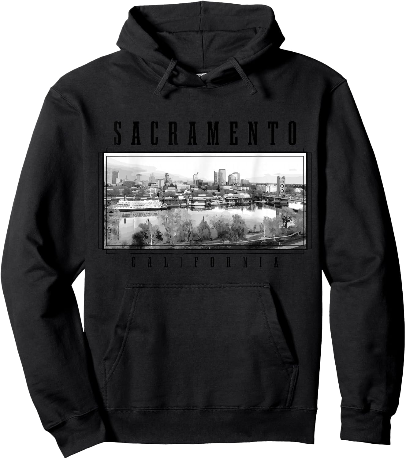 Sacramento California Vintage USA Souvenir Skyline Hoodie - Hoodie | Black