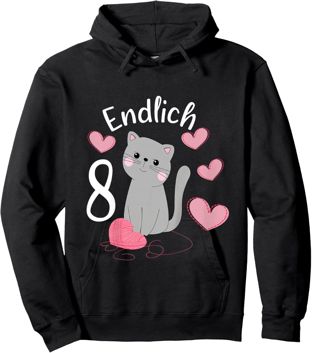 Children's Cute Cat Birthday Shirt Finally 8 Years Girls' , black Hoodie - Hoodie | Black