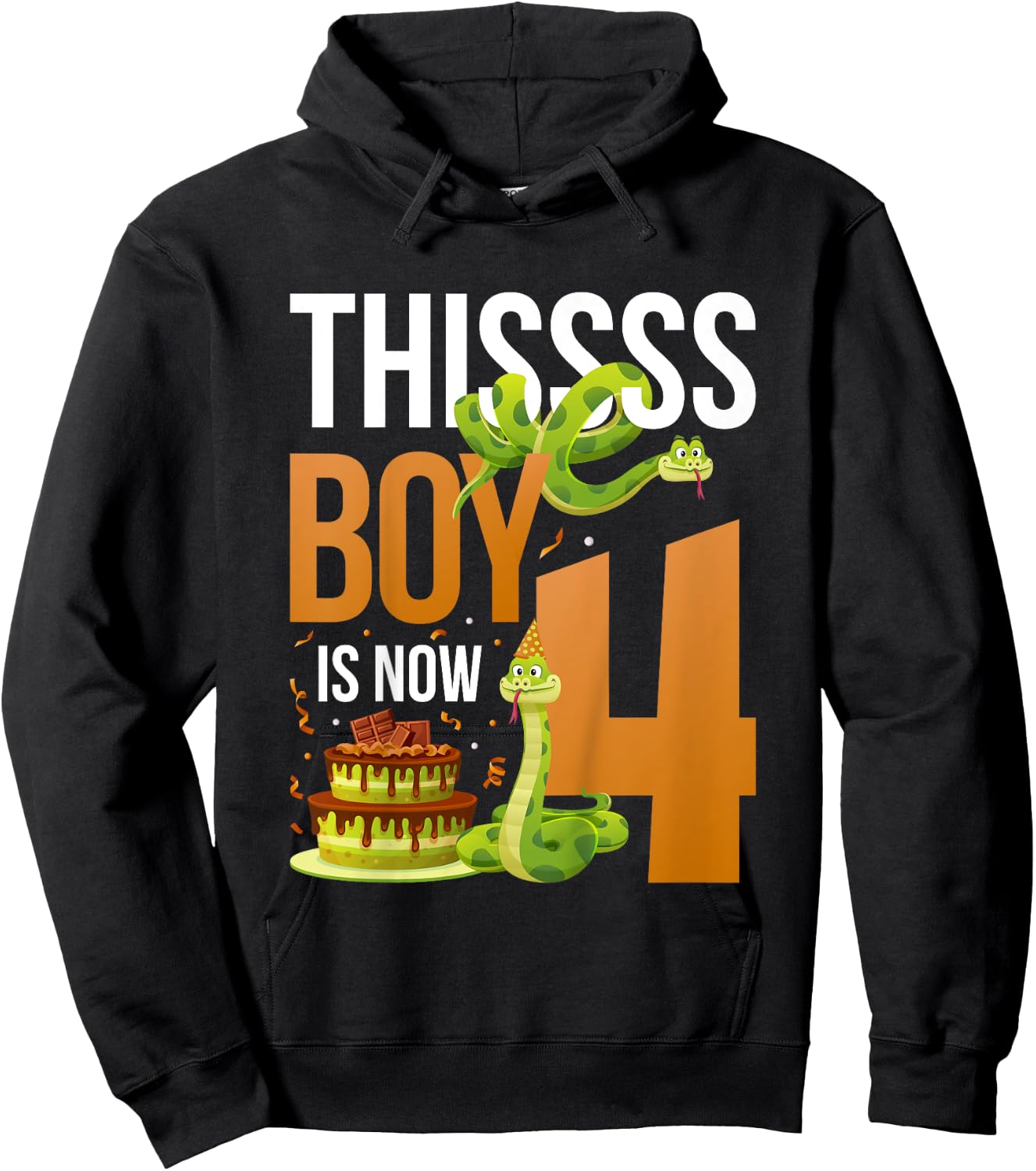 Kids 4th Reptile Birthday 4 Year Old Boy Snake Birthday Party Hoodie - Hoodie | Black