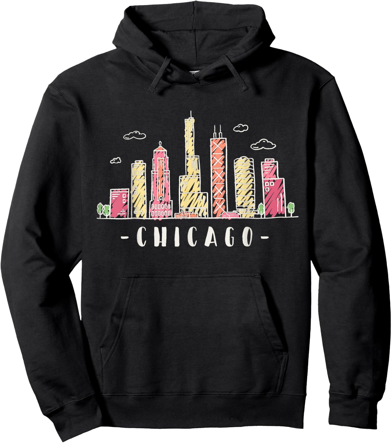 Chicago Skyline Illinois Vintage Hoodie - Hoodie | Black