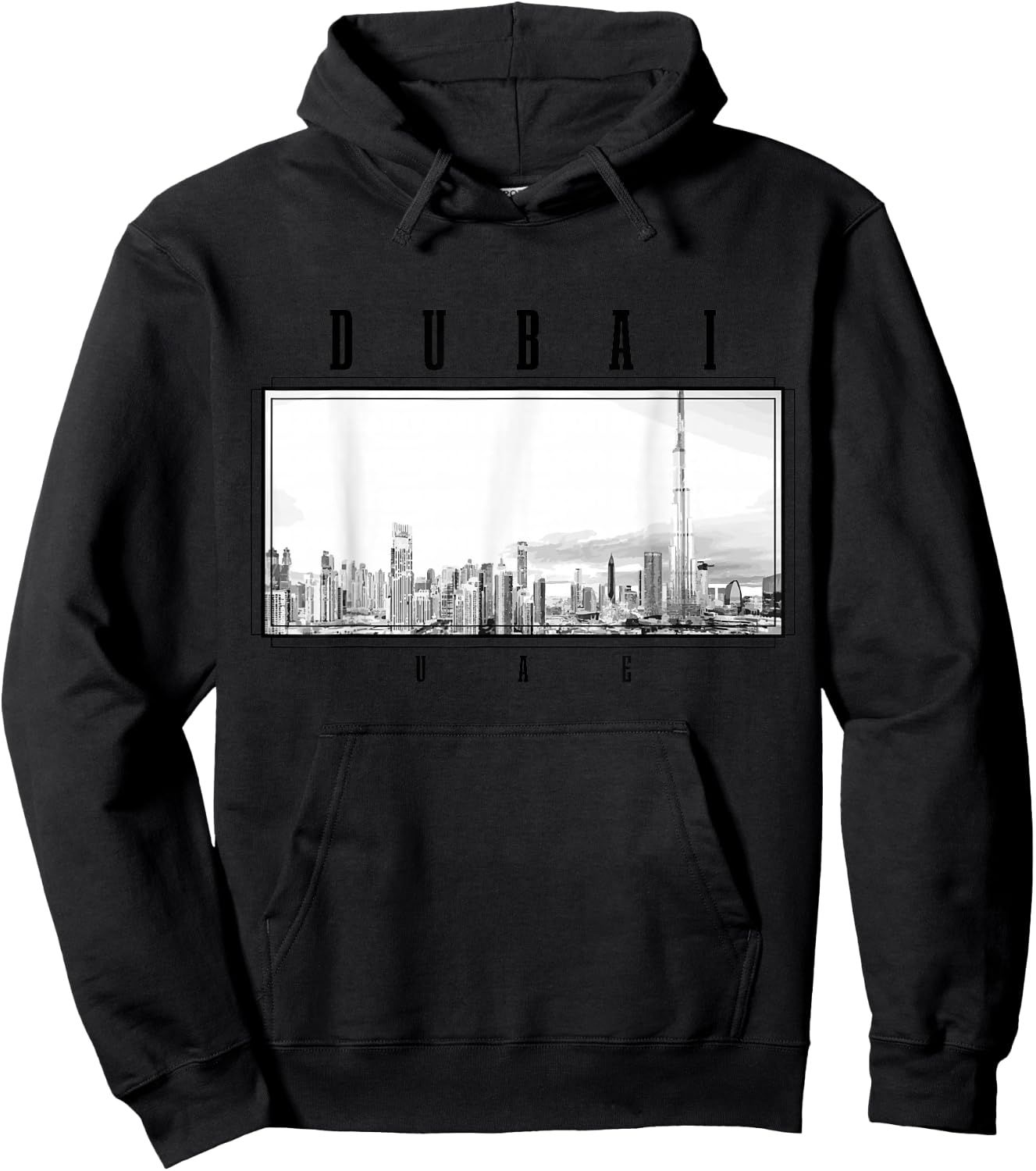 Dubai Vintage Skyline Black and White UAE Vintage Dubai Hoodie - Hoodie | Black