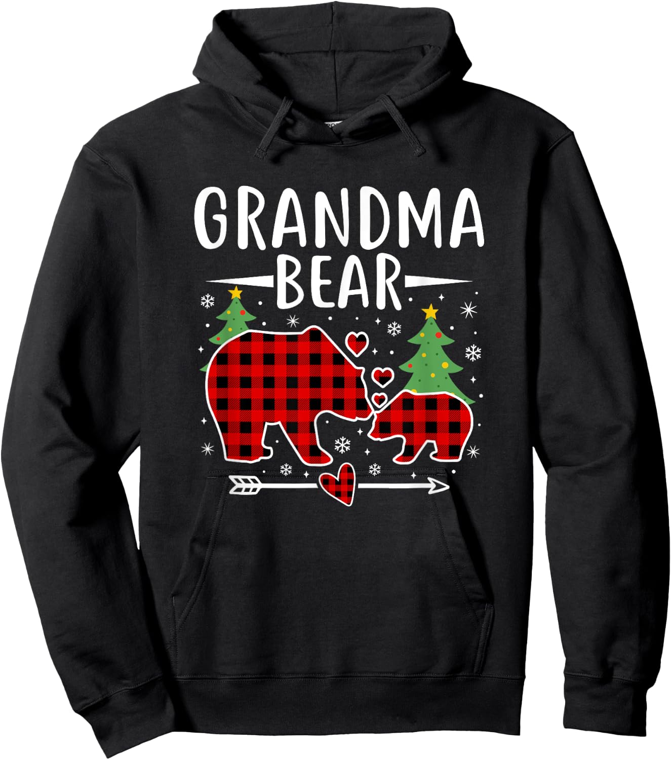 Grandma Bear Christmas Pajama shirt Red Plaid Grandma Bear Hoodie - Hoodie | Black