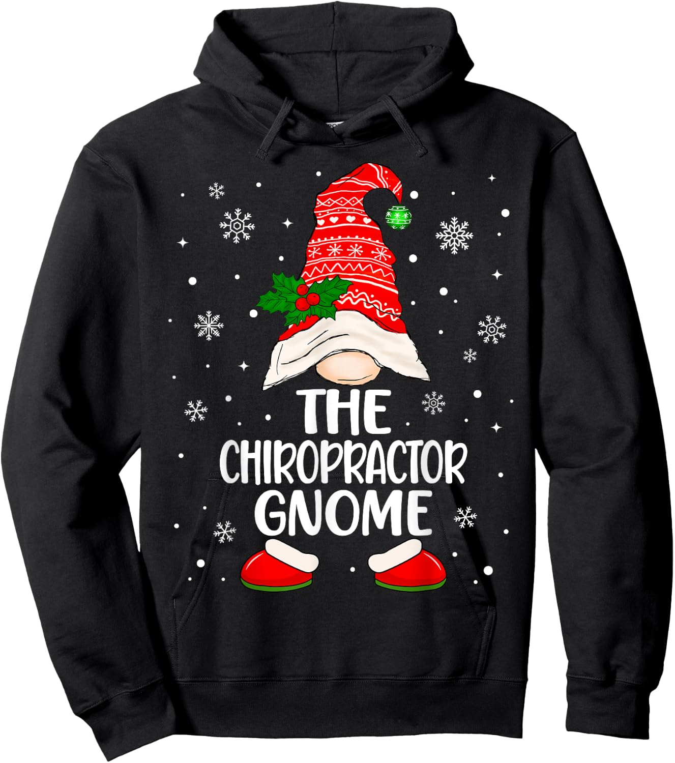 Chiropractor Gnome Funny Chiropractic Christmas Pajama Hoodie - Hoodie | Black
