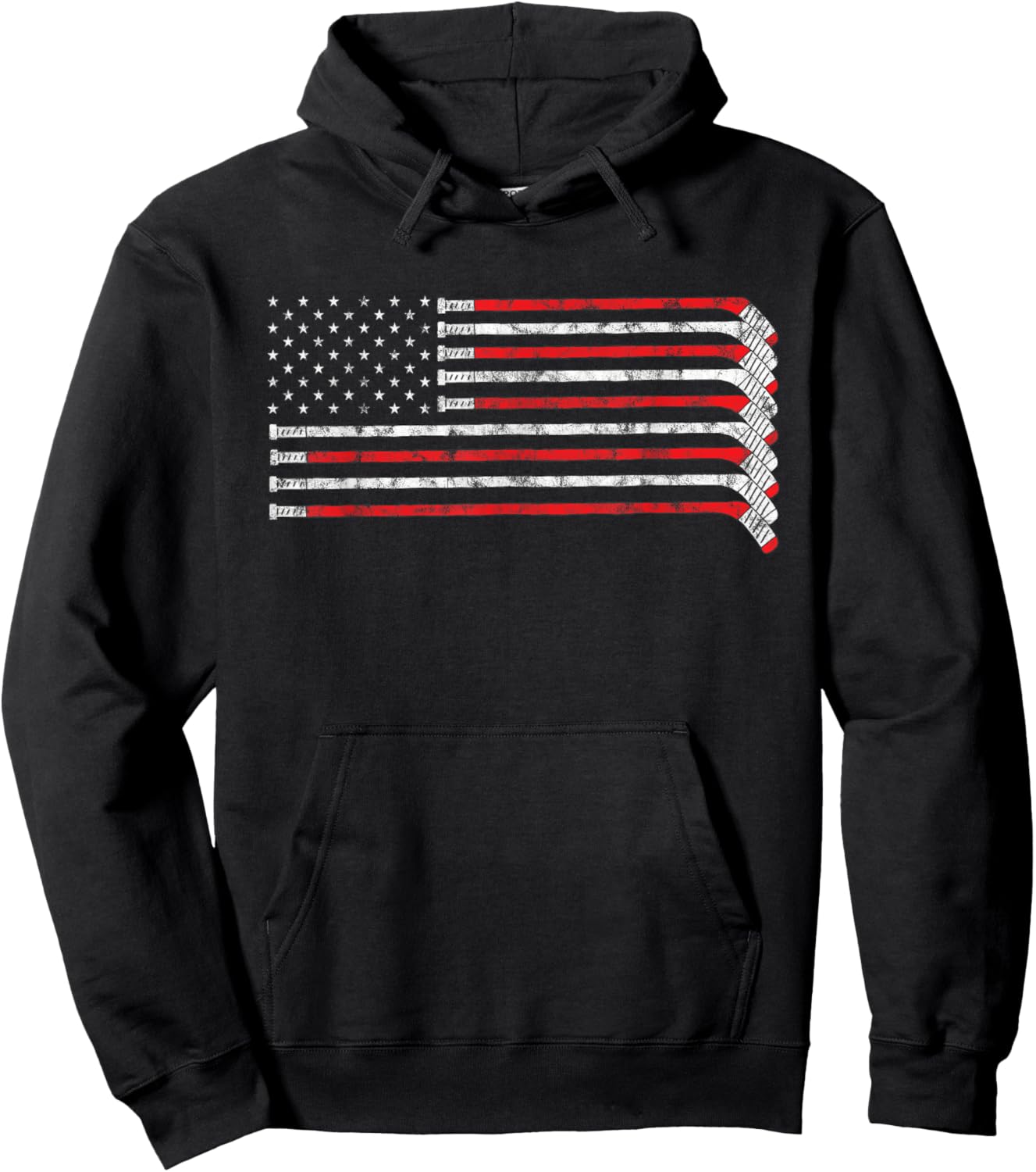 Hockey Stick USA Flag Faded Hockey Player Hoodie - Hoodie | Black