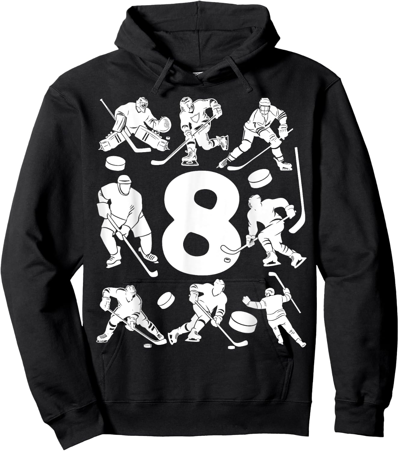 Number 8 Years Ice Hockey 8th Birthday Hoodie - Hoodie | Black