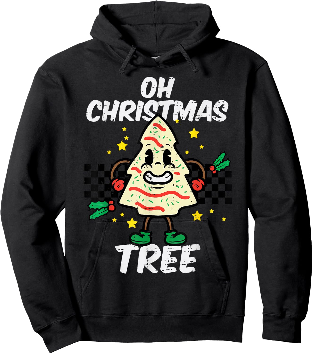Oh Christmas Tree Cake Retro Groovy Xmas Men Women Kids Hoodie - Hoodie | Black