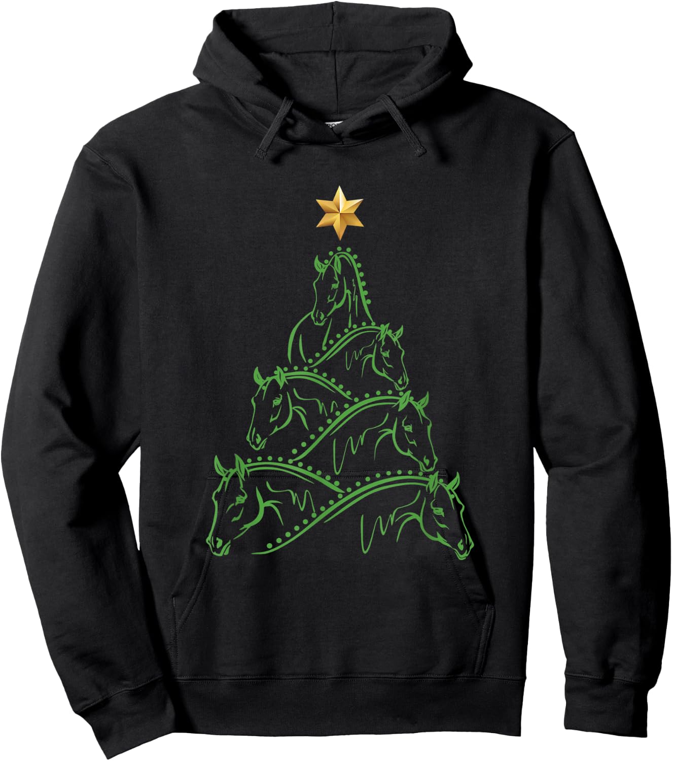 Xmas Horse Gifts For Girls & Women Horse Lovers - Black, Small - Christmas Tree Pattern - Adult - Short Sleeve - - Modern Style - Winter Season Hoodie - Hoodie | Black