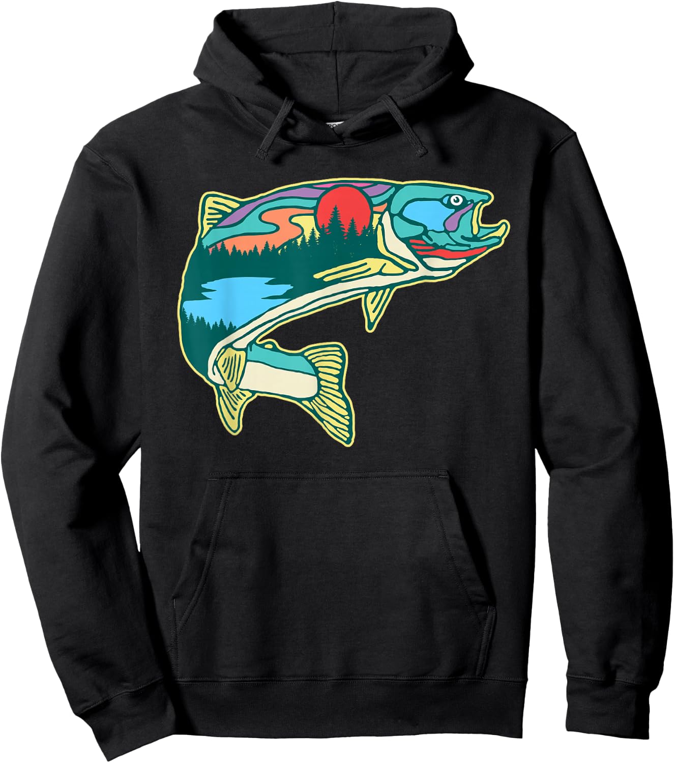Nature Trout Illustration Vintage Fly Fishing Retro Graphic Hoodie - Hoodie | Black