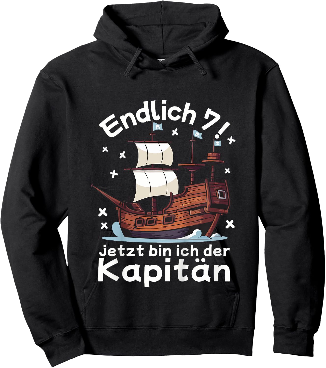 Kinder 7. Geburtstag Piraten Endlich 7 Junge 7 Jahre Piratenschiff Hoodie - Hoodie | Black