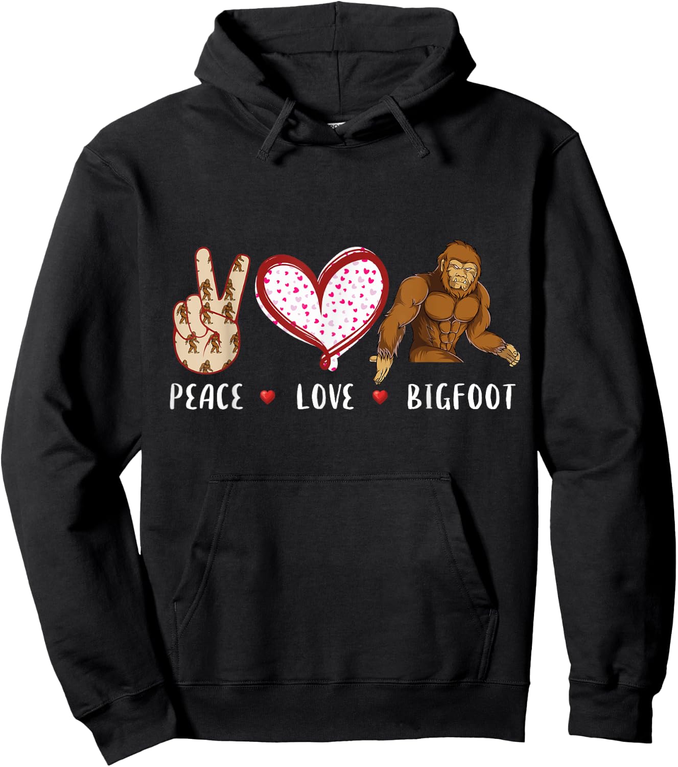 Peace Love Bigfoot camping women kids Sasquatch Hoodie - Hoodie | Black
