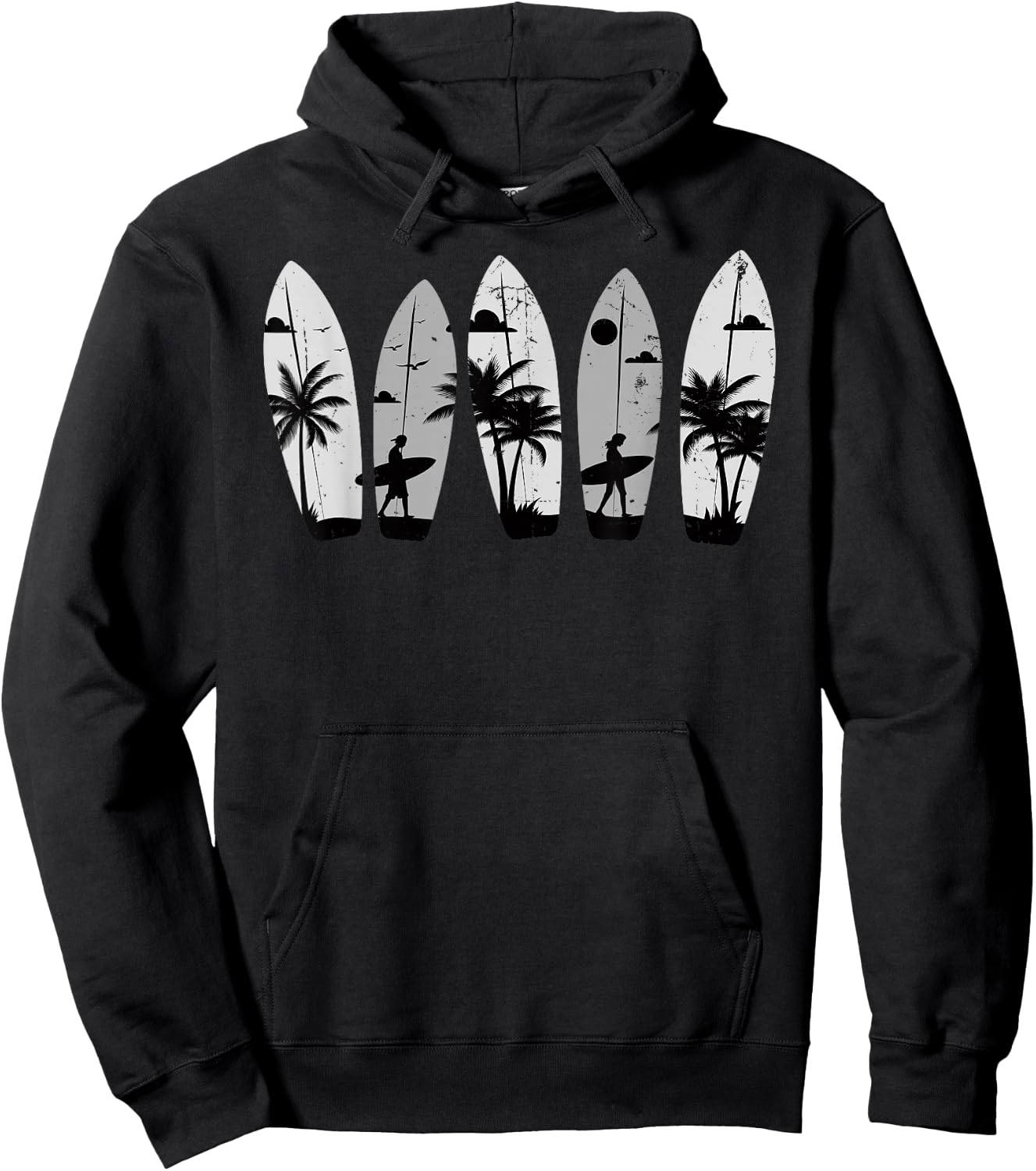 Surfboard Palm Trees Surfing Surfer Beach Summer Waves Surf Women Kids Hoodie - Hoodie | Black