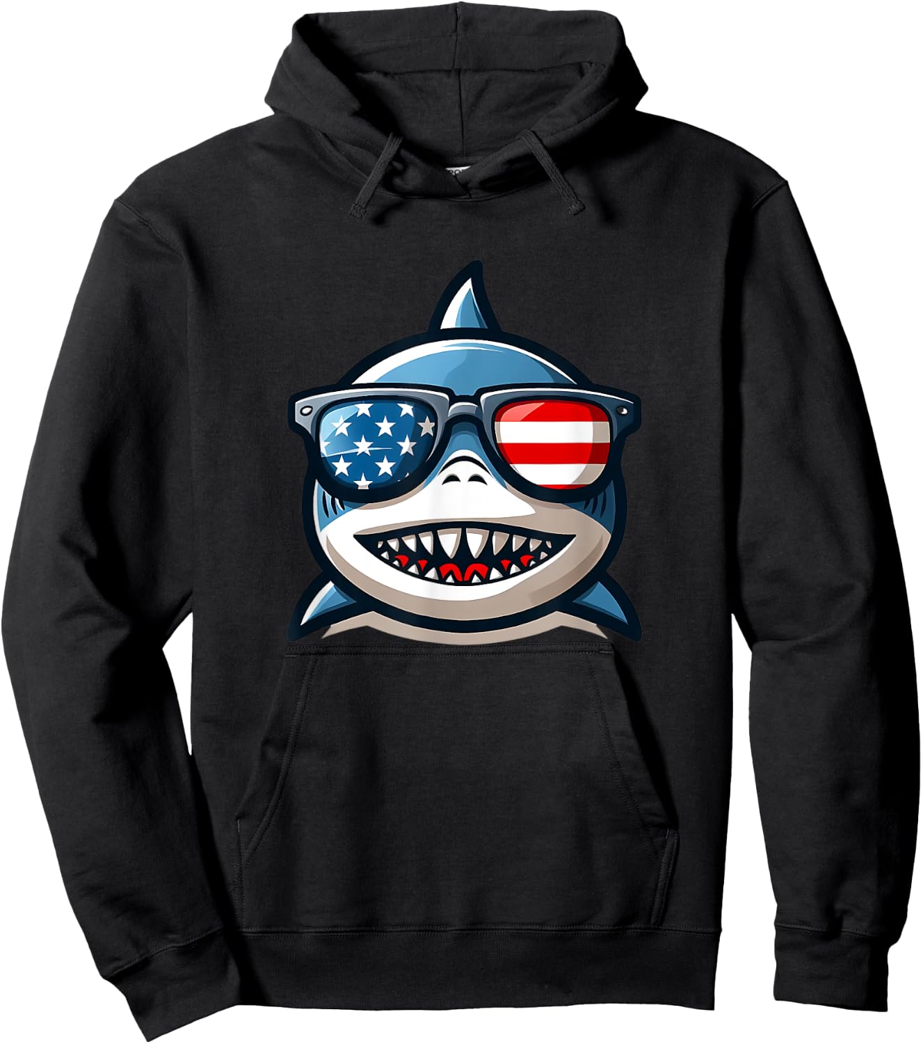 4th Of July Funny Shark Lover Patriotic Shark Hoodie - Hoodie | Black