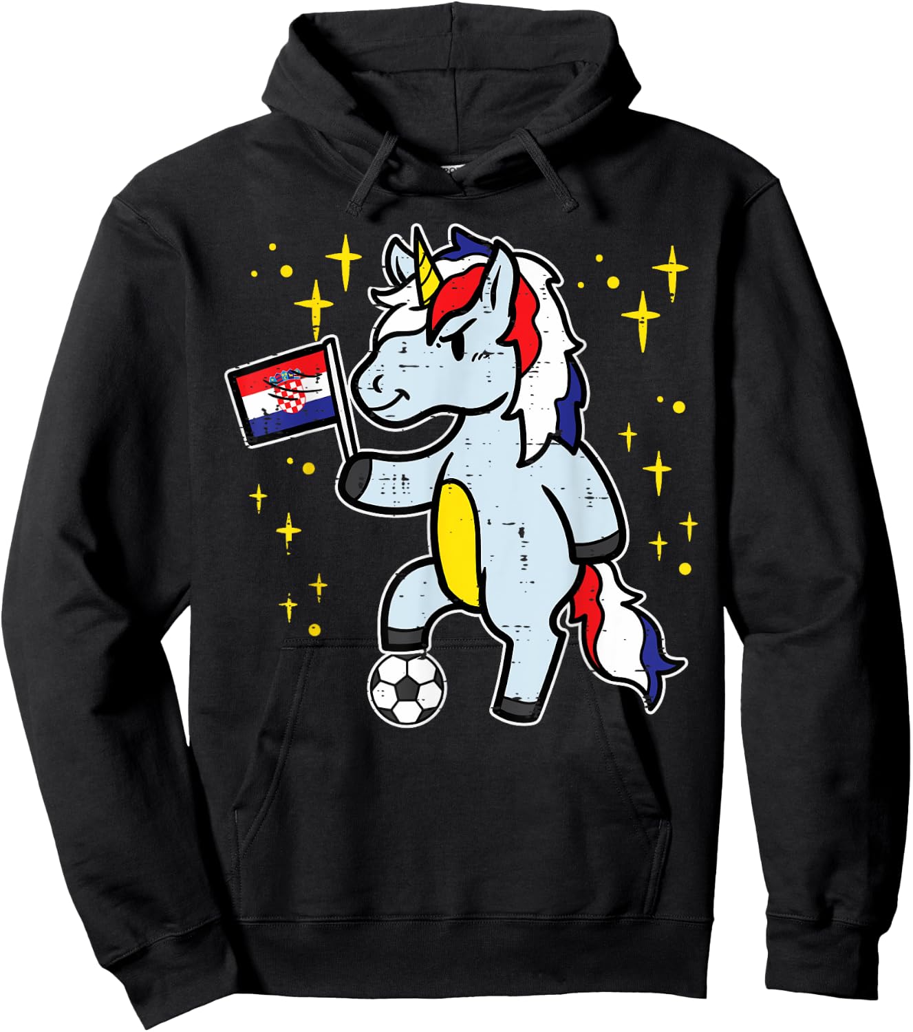 Croatia Flag Unicorn Football Soccer Fan Women Girls Kids Hoodie - Hoodie | Black