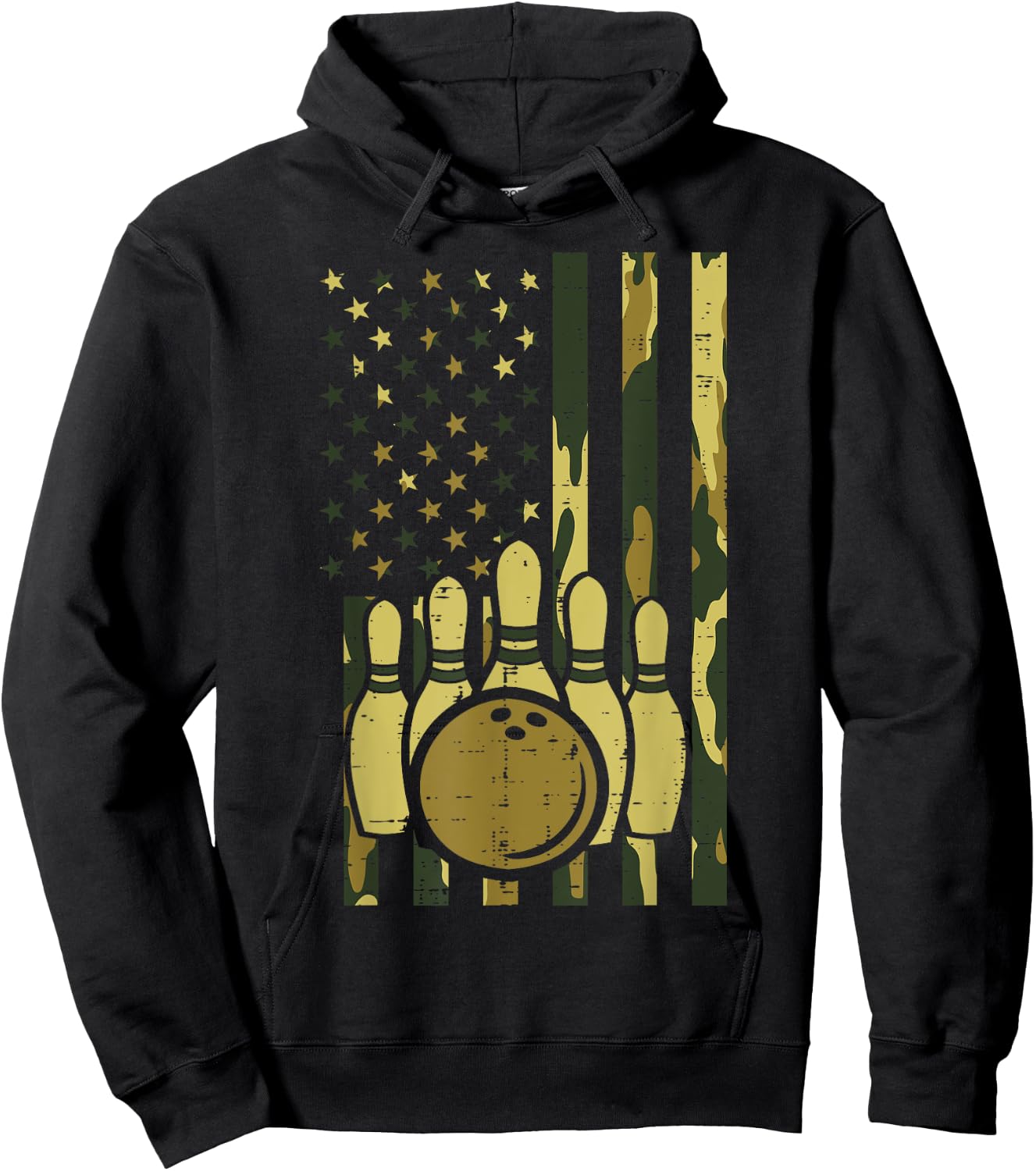 Bowling Camo American Flag Patriotic Bowler Women Men Kids Hoodie - Hoodie | Black