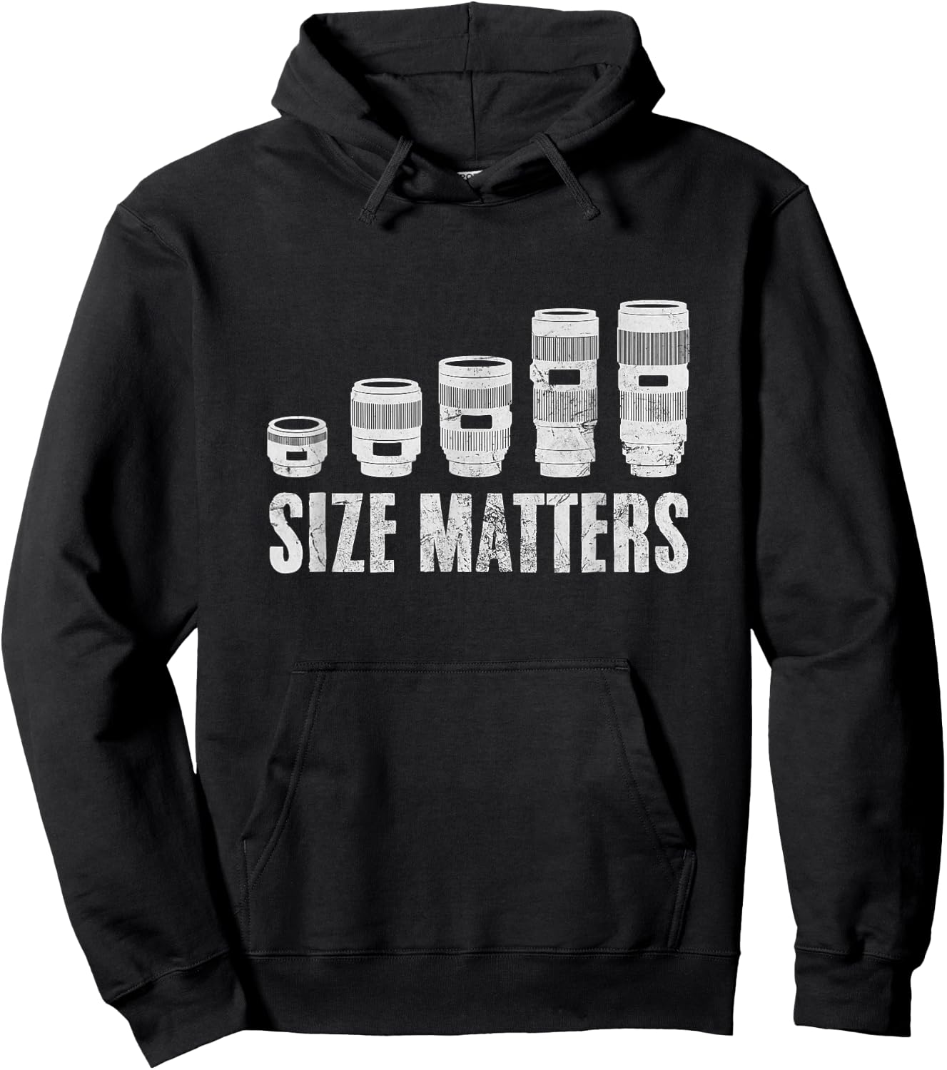 Photographer Size Matters Camera Lens Photography Distressed Hoodie - Hoodie | Black