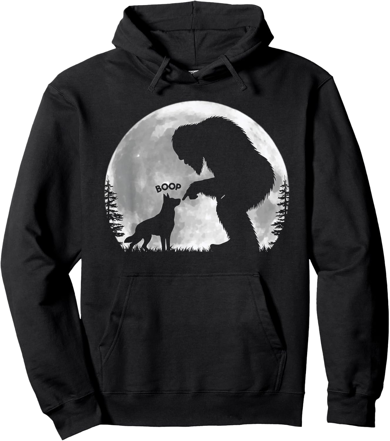 Fun Hand Boop Nose Bigfoot Sasquatch German Shepherd Moon Hoodie - Hoodie | Black