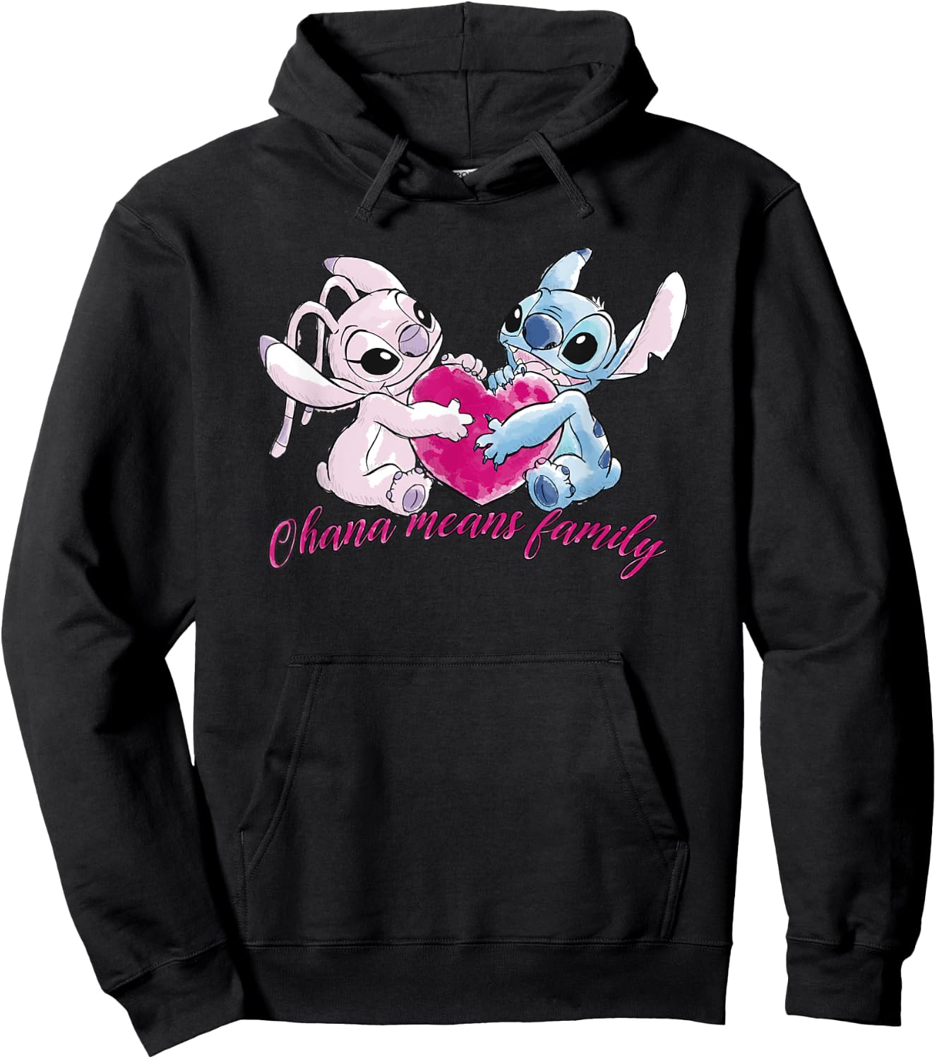 Lilo & Stitch Ohana Heart With Angel , black Hoodie - Hoodie | Black