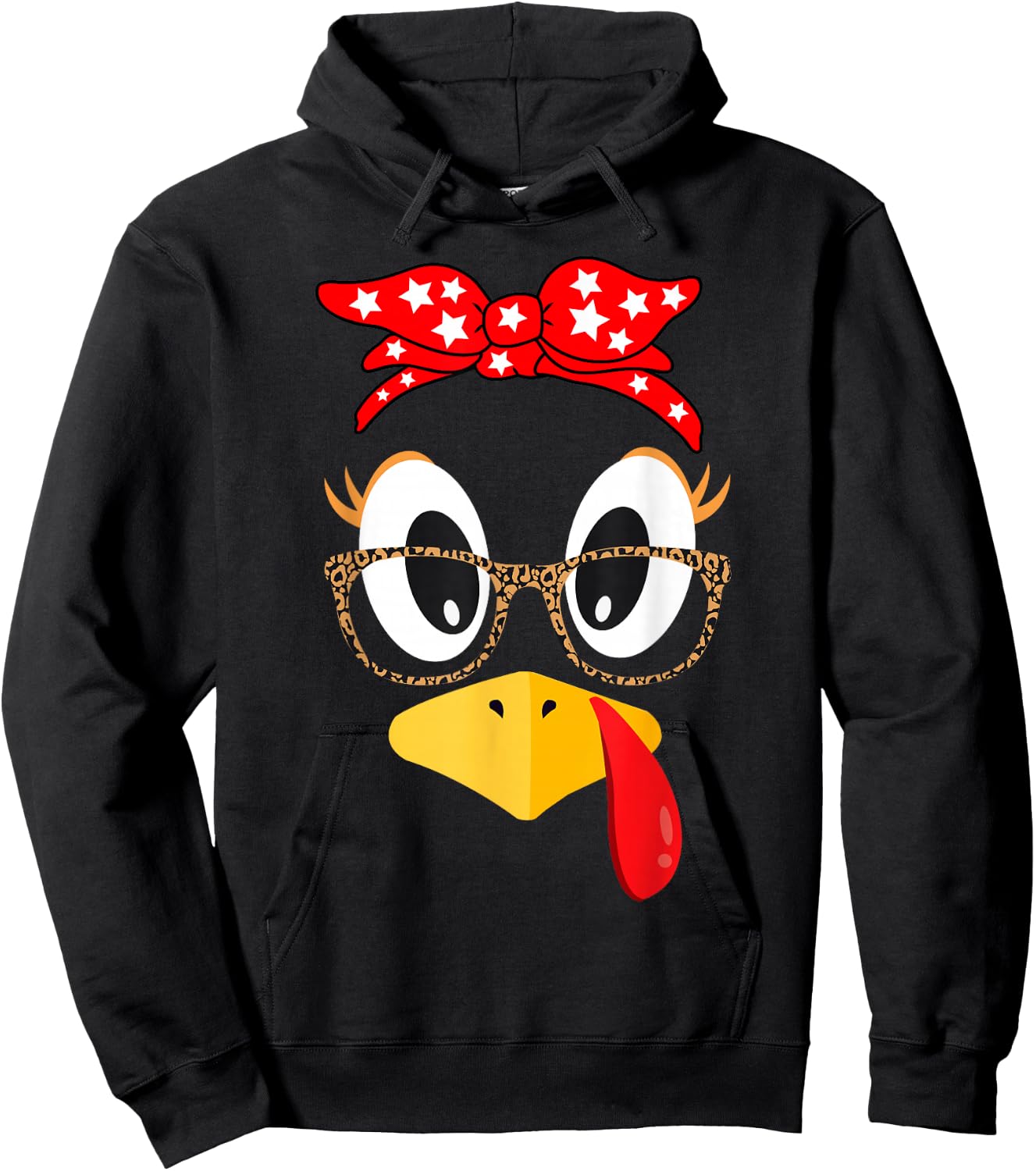 Thanksgiving Turkey Face Leopard Print Glasses Women Girls Hoodie - Hoodie | Black