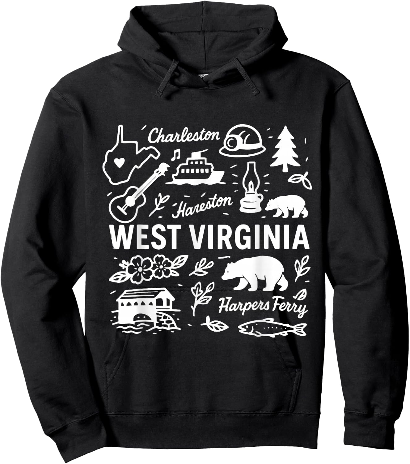 West Virginia USA State Symbols Vintage Souvenir Cute Doodle Hoodie - Hoodie | Black