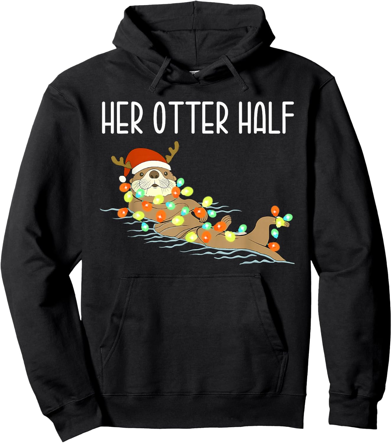 Funny His and Her Otter Half Santa Matching Couple Pajamas Hoodie - Hoodie | Black