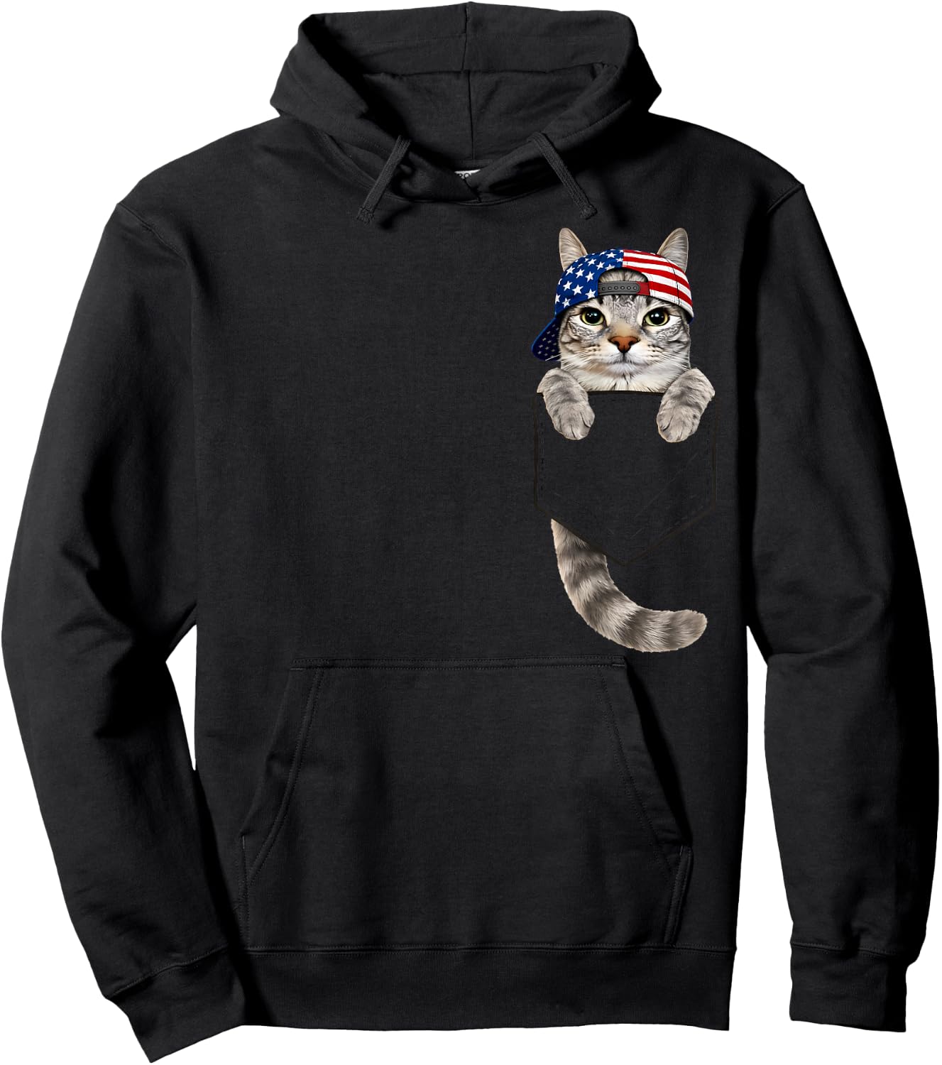 Cute Tabby Cat Pocket 4th July Patriotic 250 Anniversary USA Hoodie - Hoodie | Black