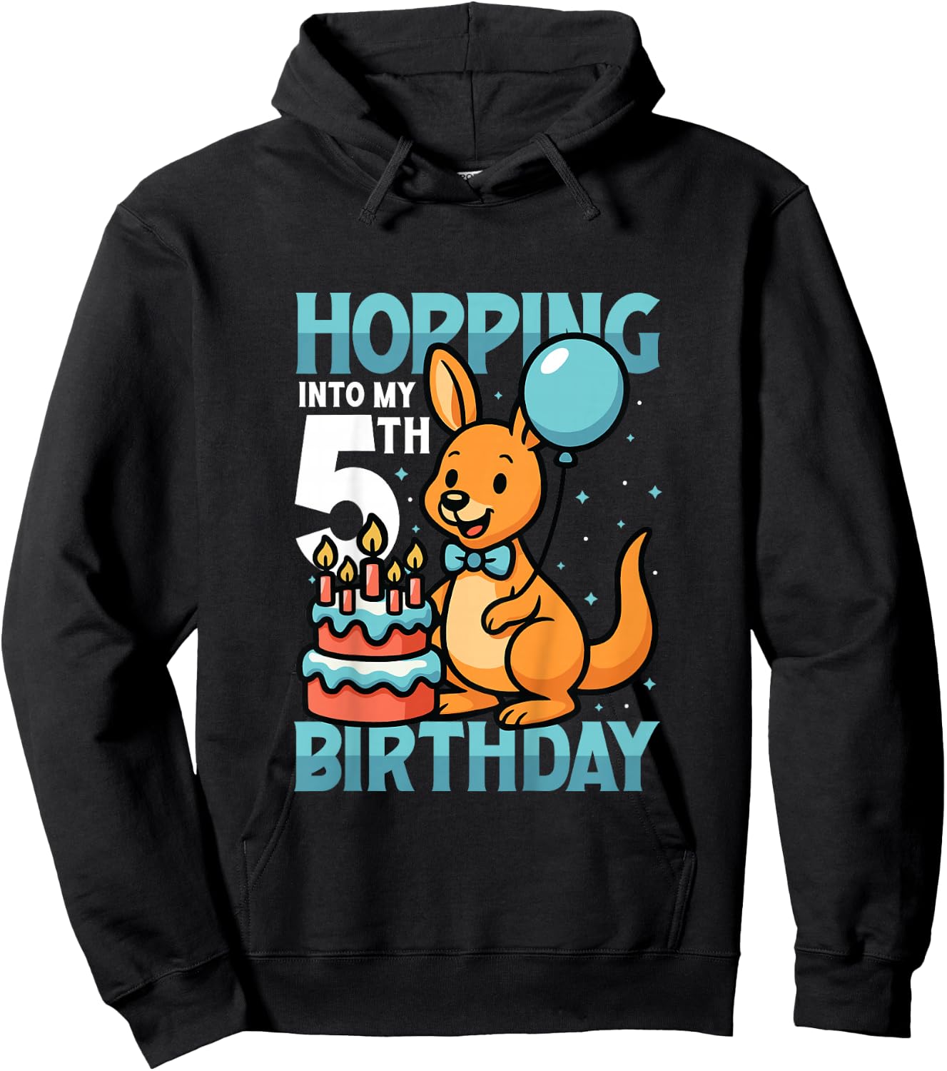 Kids Hopping Into My 5th Birthday Boys 5th Birthday Kangaroo Hoodie - Hoodie | Black