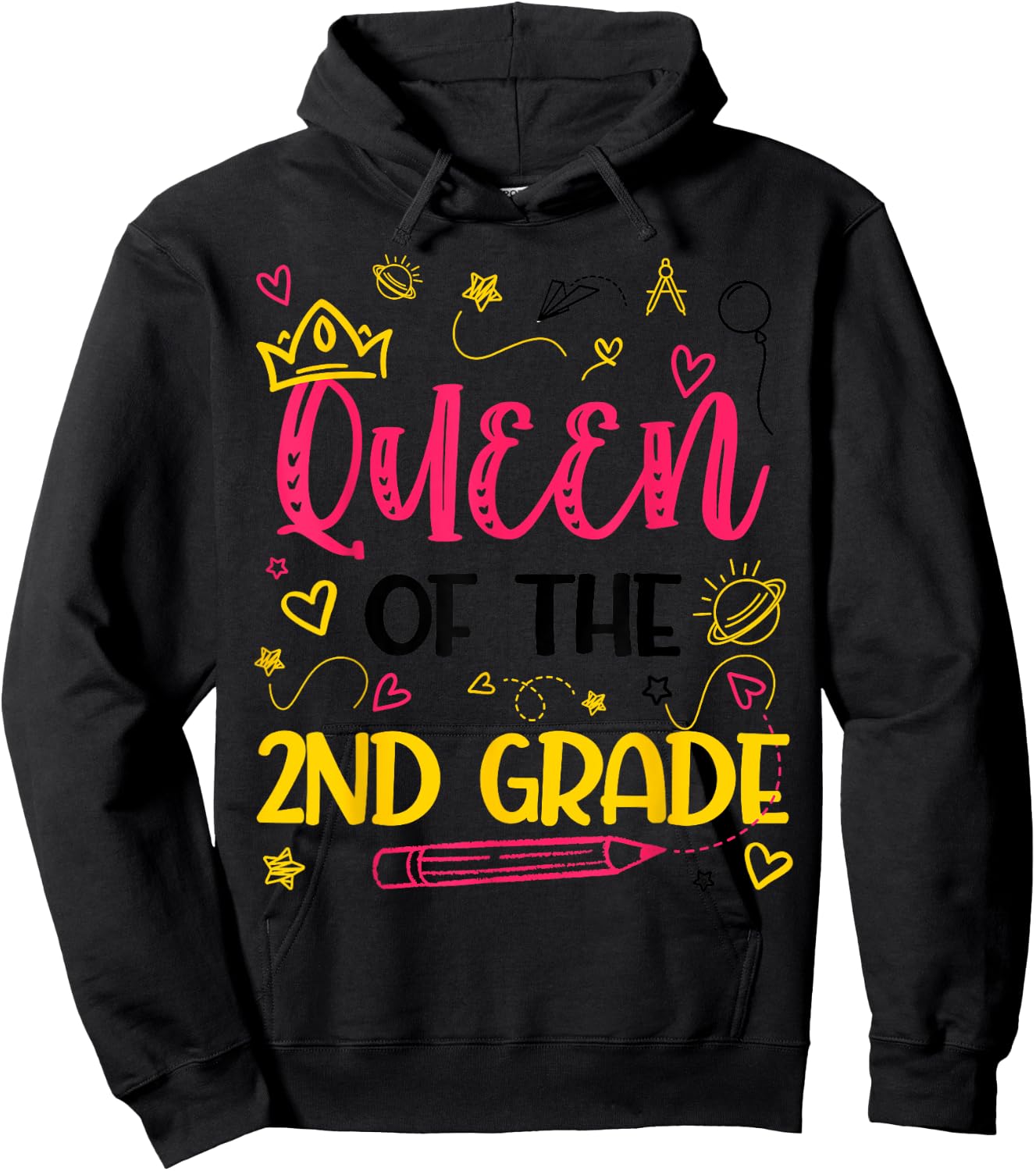 Queen Of 2nd Grade Back To School Second Grade Gifts Girls Hoodie - Hoodie | Black