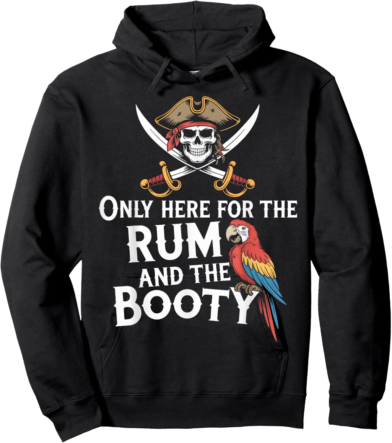 Only Here For The Rum And The Booty Parrot Pirate Halloween Hoodie - Hoodie | Black