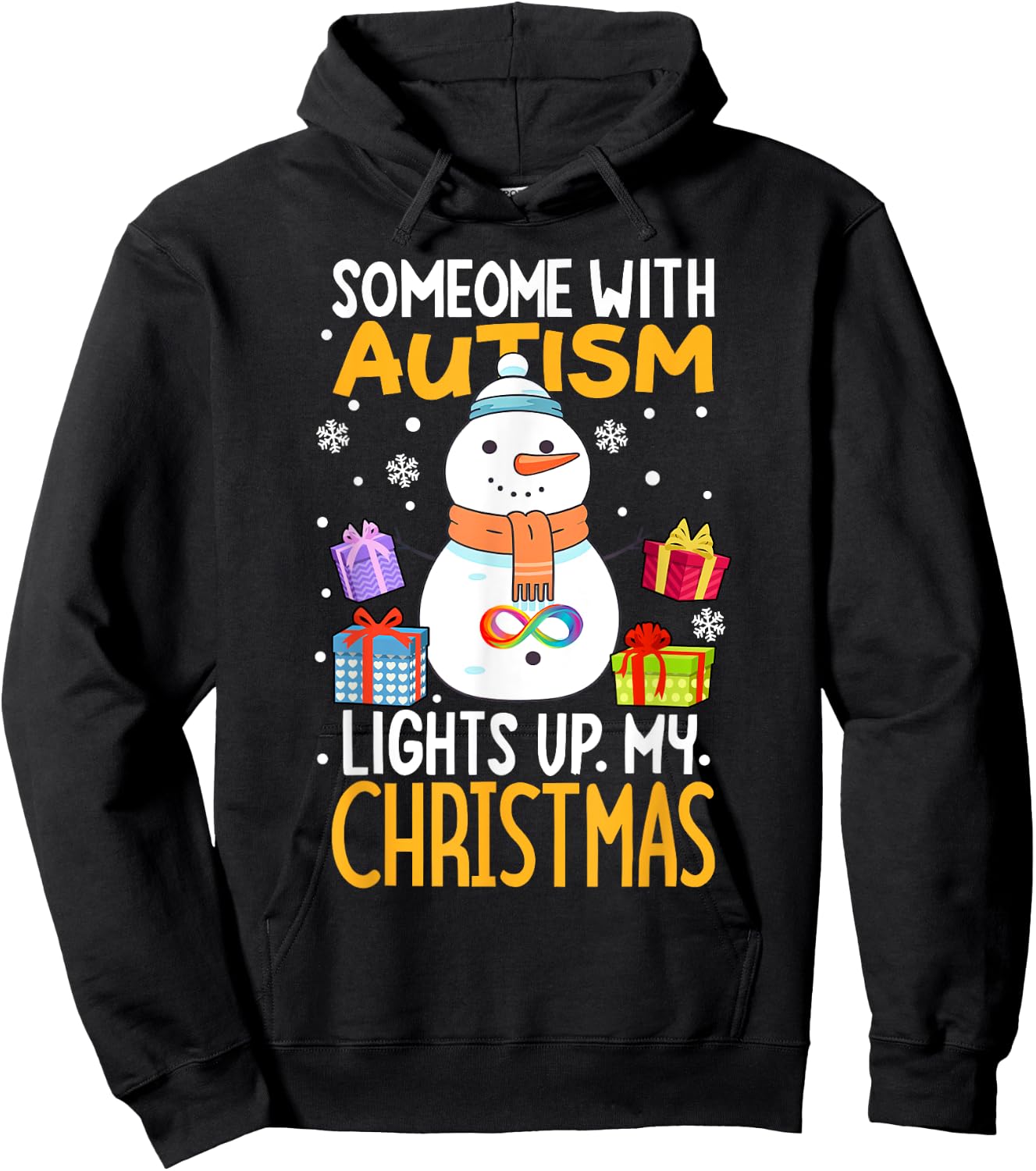 Autism awareness funny Snowman Xmas decor Christmas lights Hoodie - Hoodie | Black
