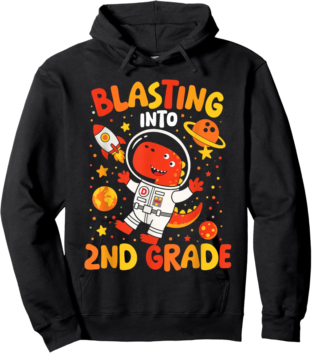 Blasting Into 2nd Grade Dinosaur Astronaut First Day Hoodie - Hoodie | Black