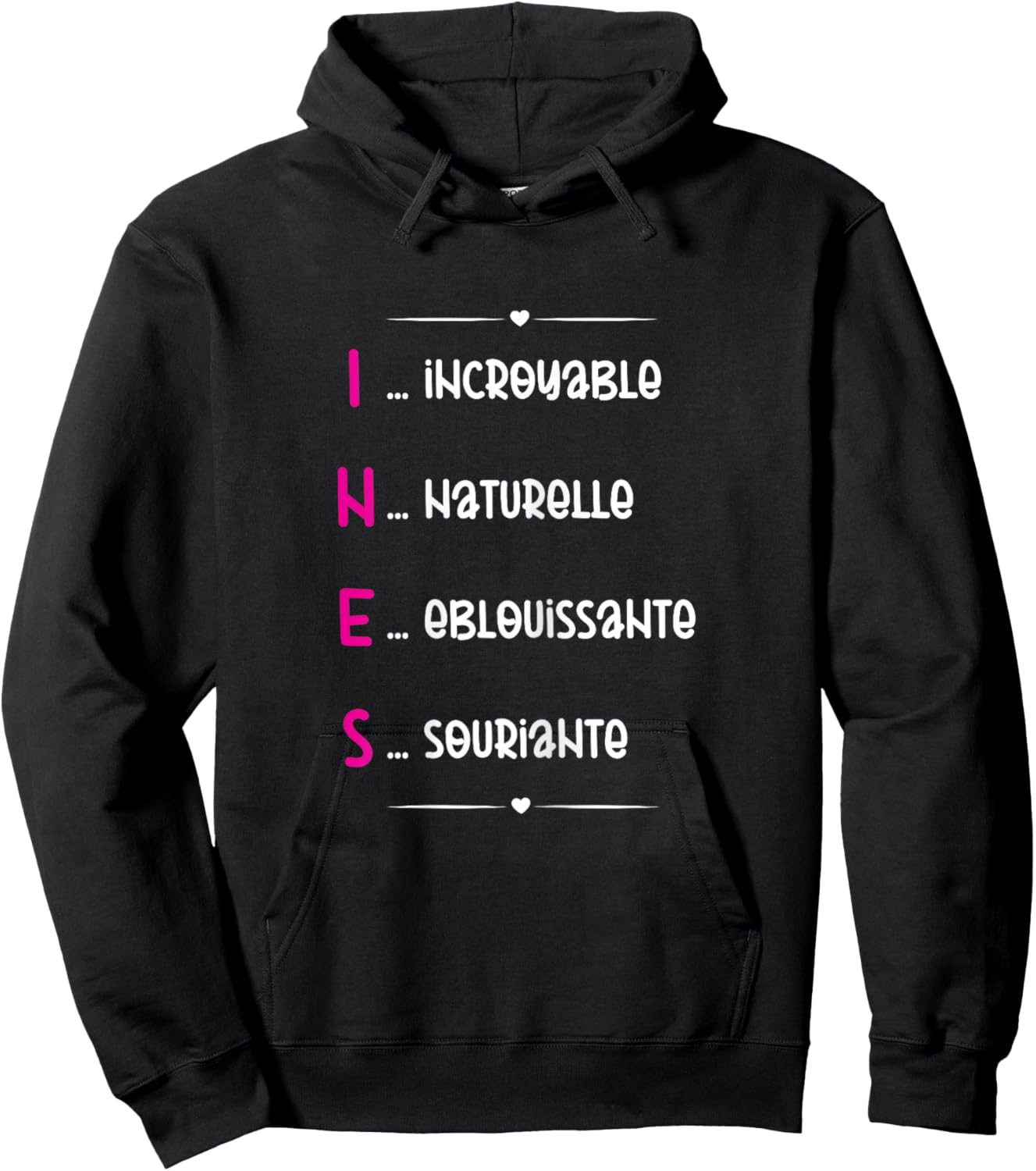 Ines Prenom Personnalisé Femme Cadeau Prenom Ines Girls' , Black Hoodie - Hoodie | Black