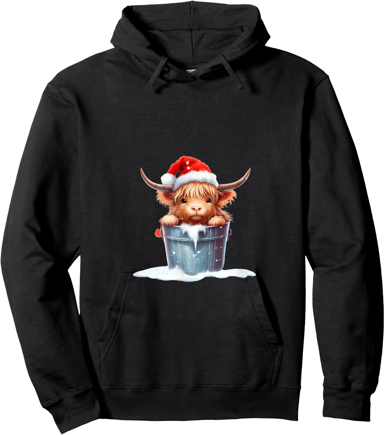Cute Highland Cow in Santa Hat Country Heifer Farm Farmer Hoodie - Hoodie | Black