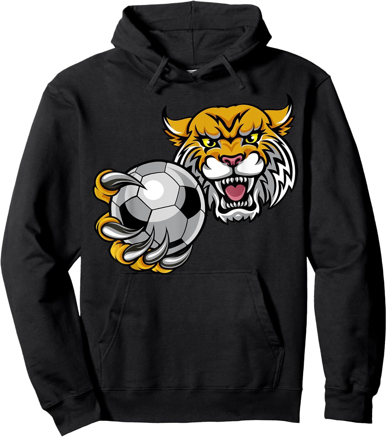 Wildcat Sports Team Mascot Holding Soccer Football Ball Women Kids Hoodie - Hoodie | Black