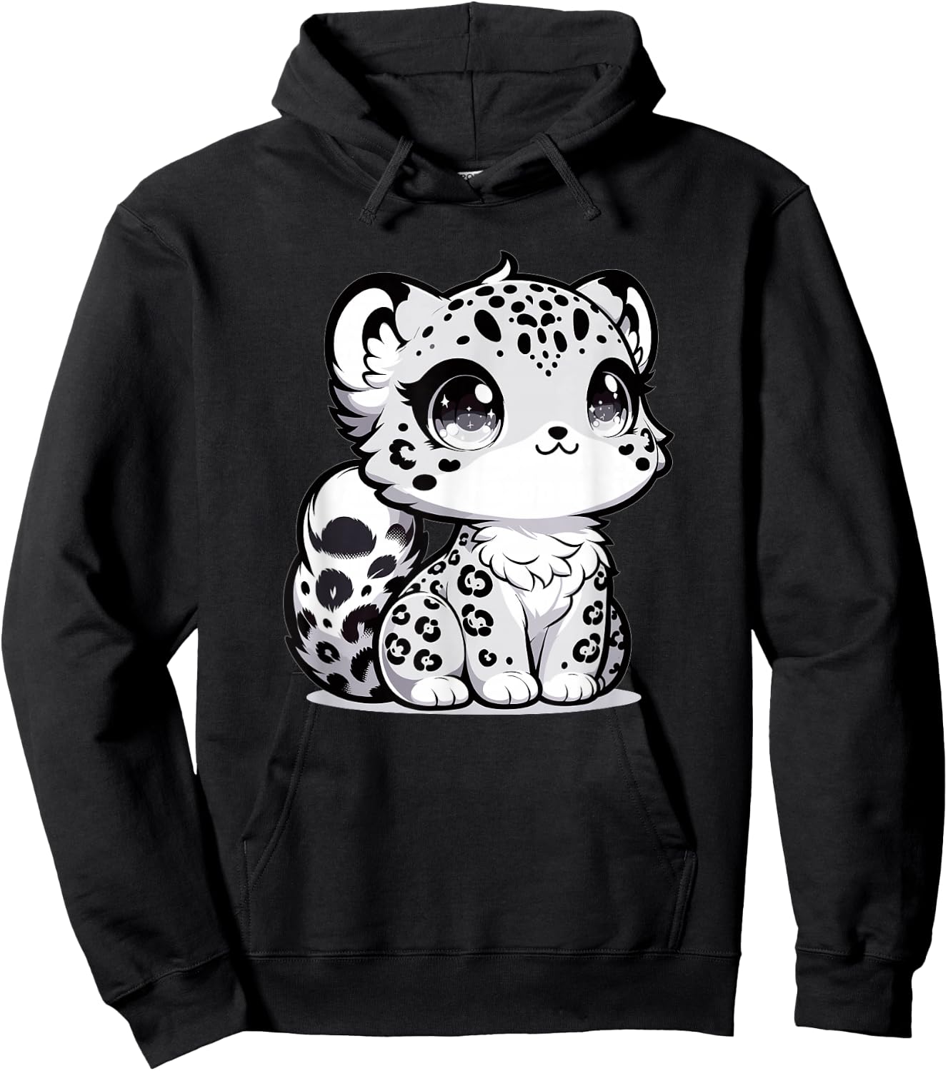 Adorable Cute Japanese Kawaii Chibi Snow Leopard Hoodie - Hoodie | Black