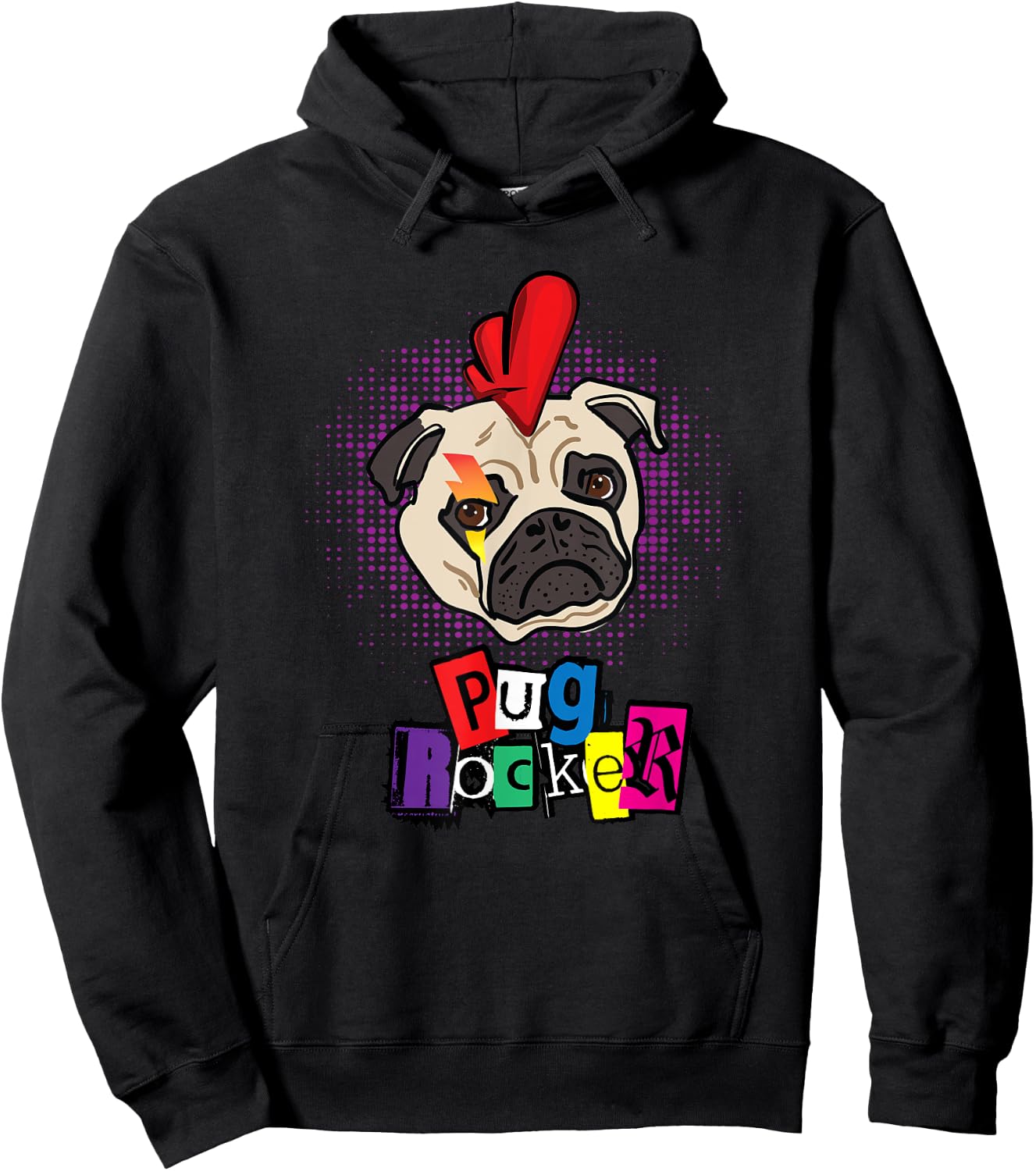 Pug Dog Pug Rocker Punk Rock Funny Cute T Shirt Women Kids Hoodie - Hoodie | Black