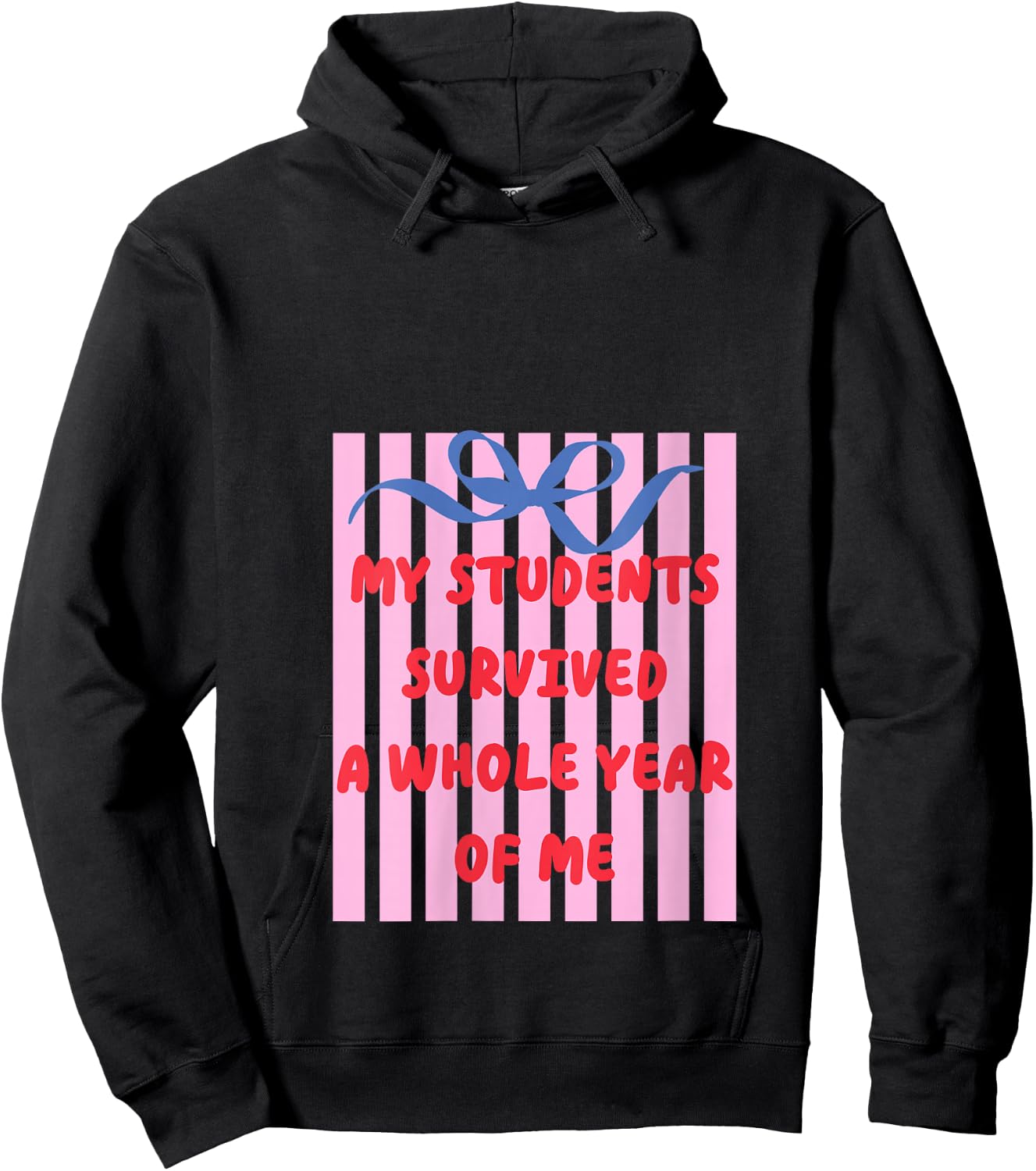 Women's Teacher End of Year Summer Break My Students Survived Bow V-Neck Hoodie - Hoodie | Black