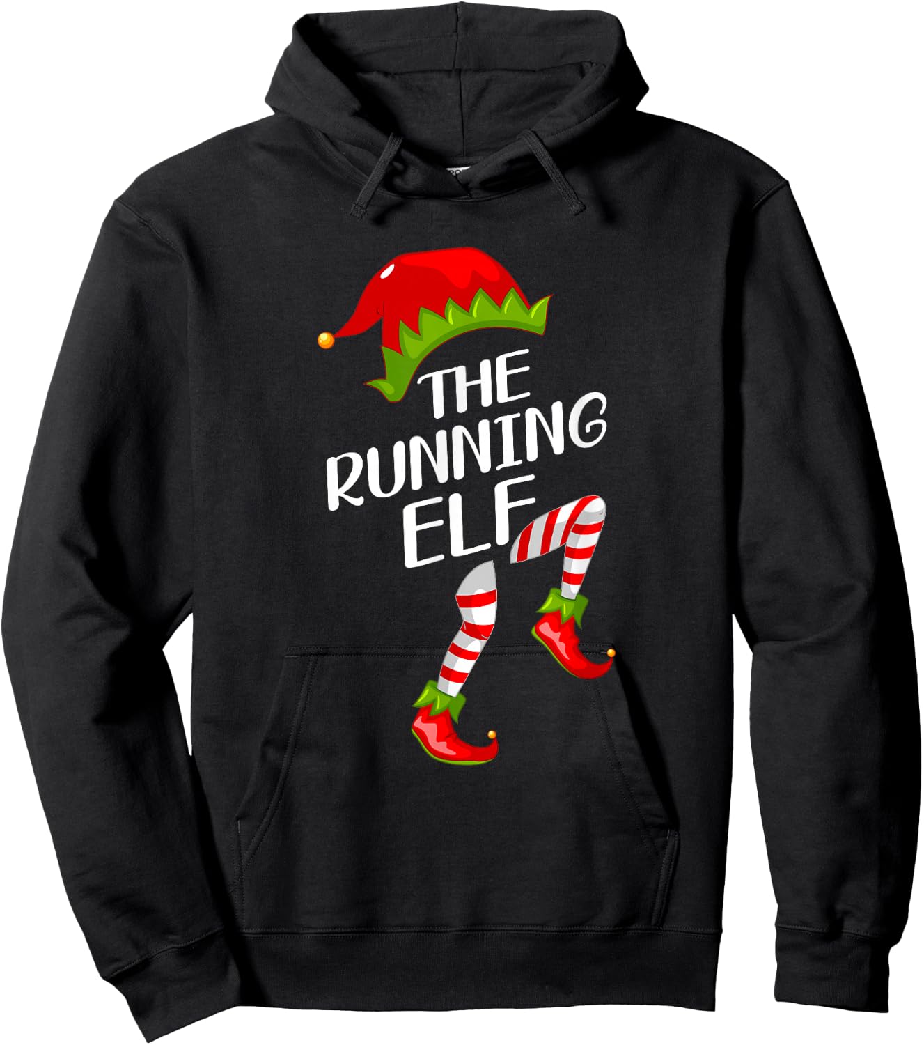 Funny The Running Elf Christmas Family Matching Pajama Hoodie - Hoodie | Black
