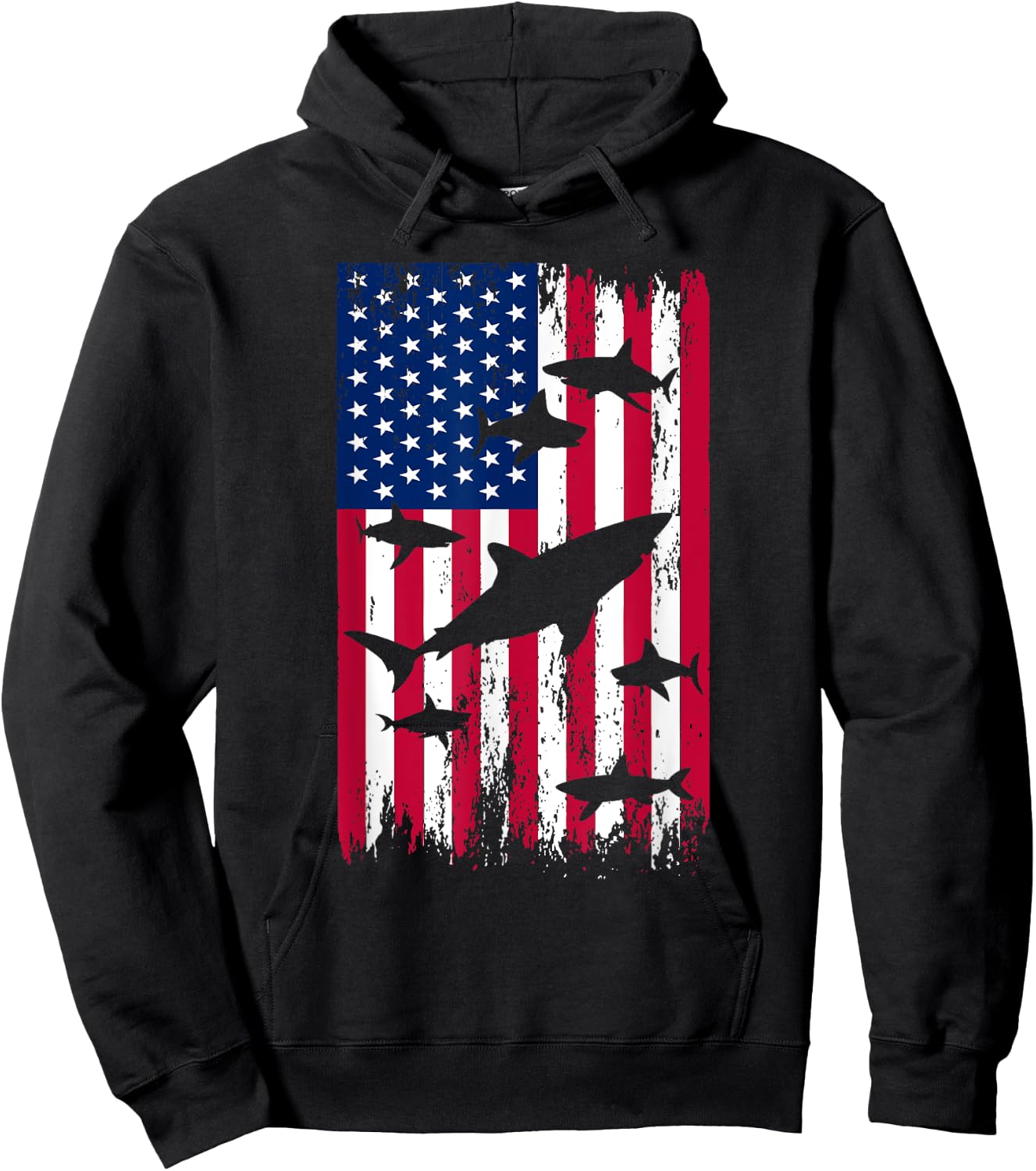 American Flag Shark Hoodie - Hoodie | Black